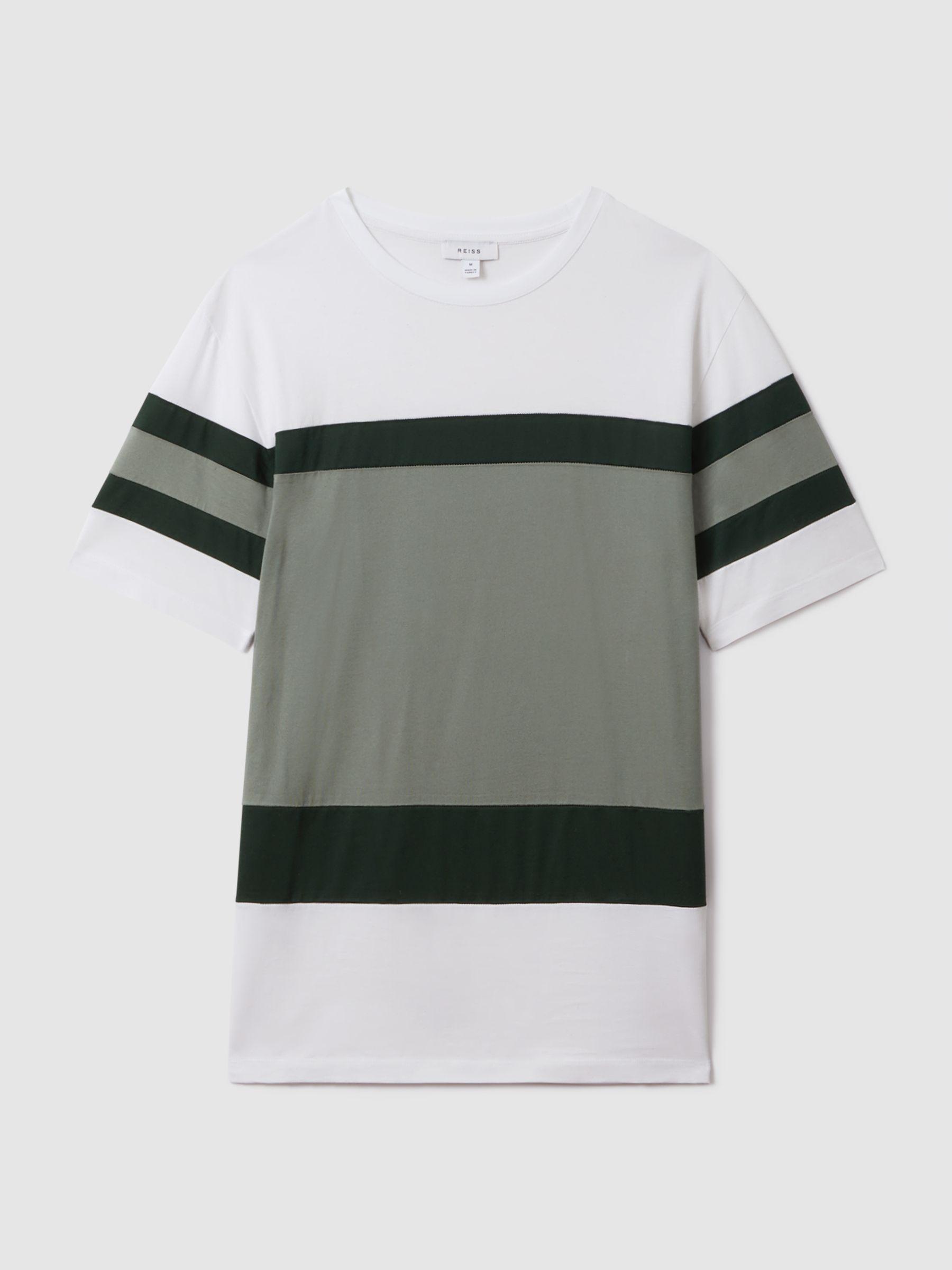 Mercerised Cotton Crew Neck T-Shirt in Sage Multi Product Image