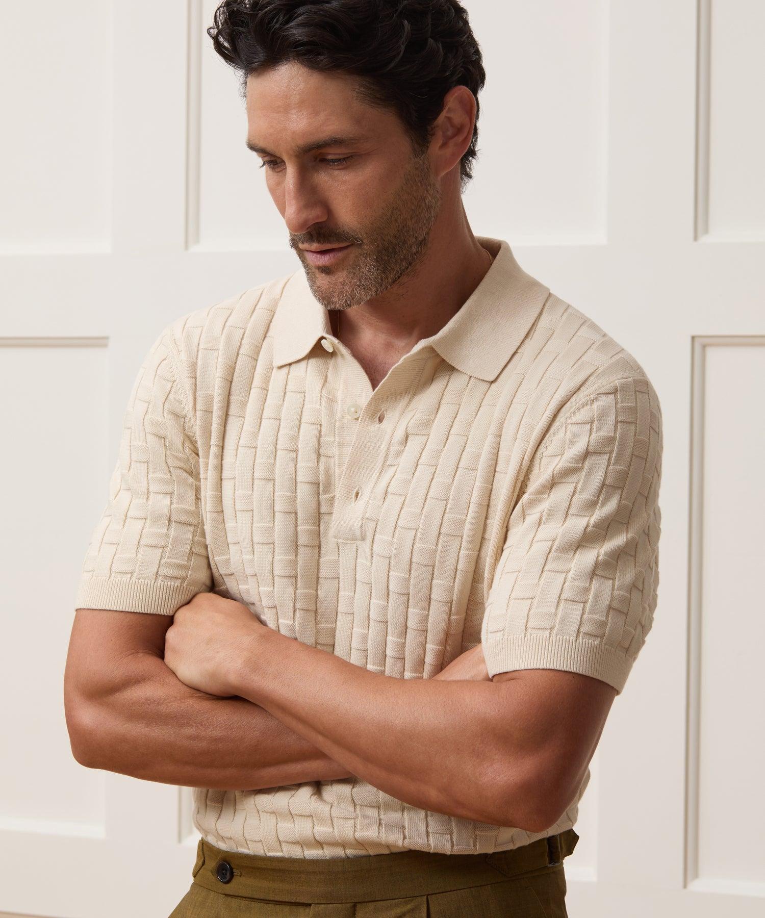 Relaxed Cotton Basketweave Sweater Polo Product Image