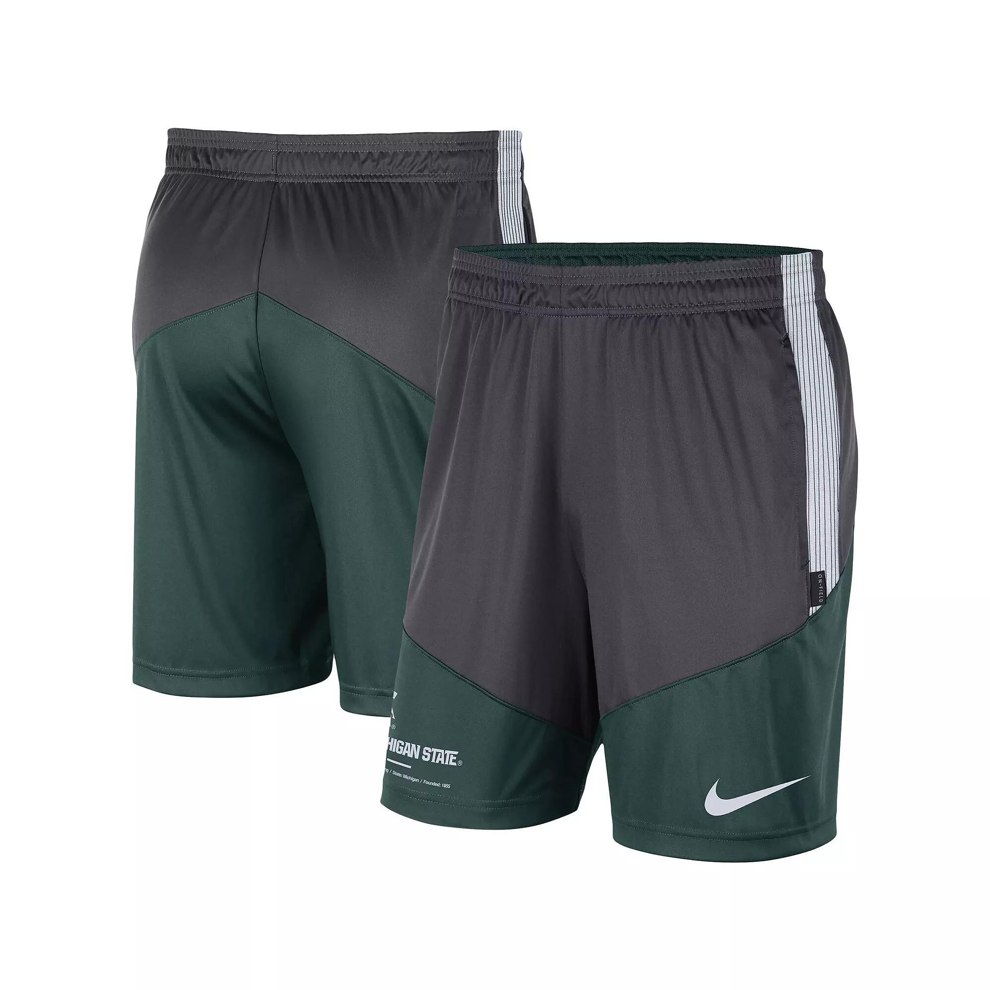 Men's Nike Charcoal/Green Michigan State Spartans Team Performance Knit Shorts, Size: Large Product Image