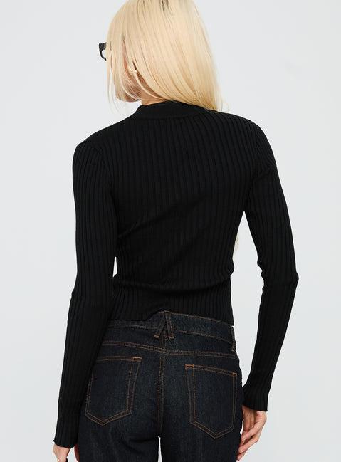 Decisive Zip Through Knit Sweater Black / White Product Image