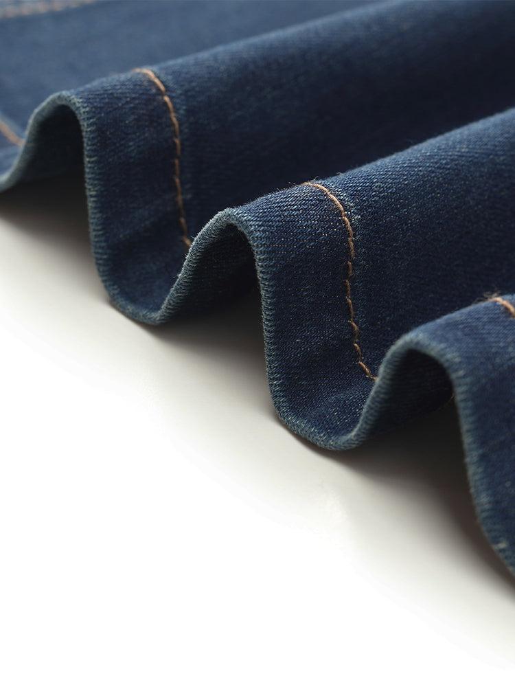 Single-Breasted Lapel Women Midi Denim Dress With Belt Product Image