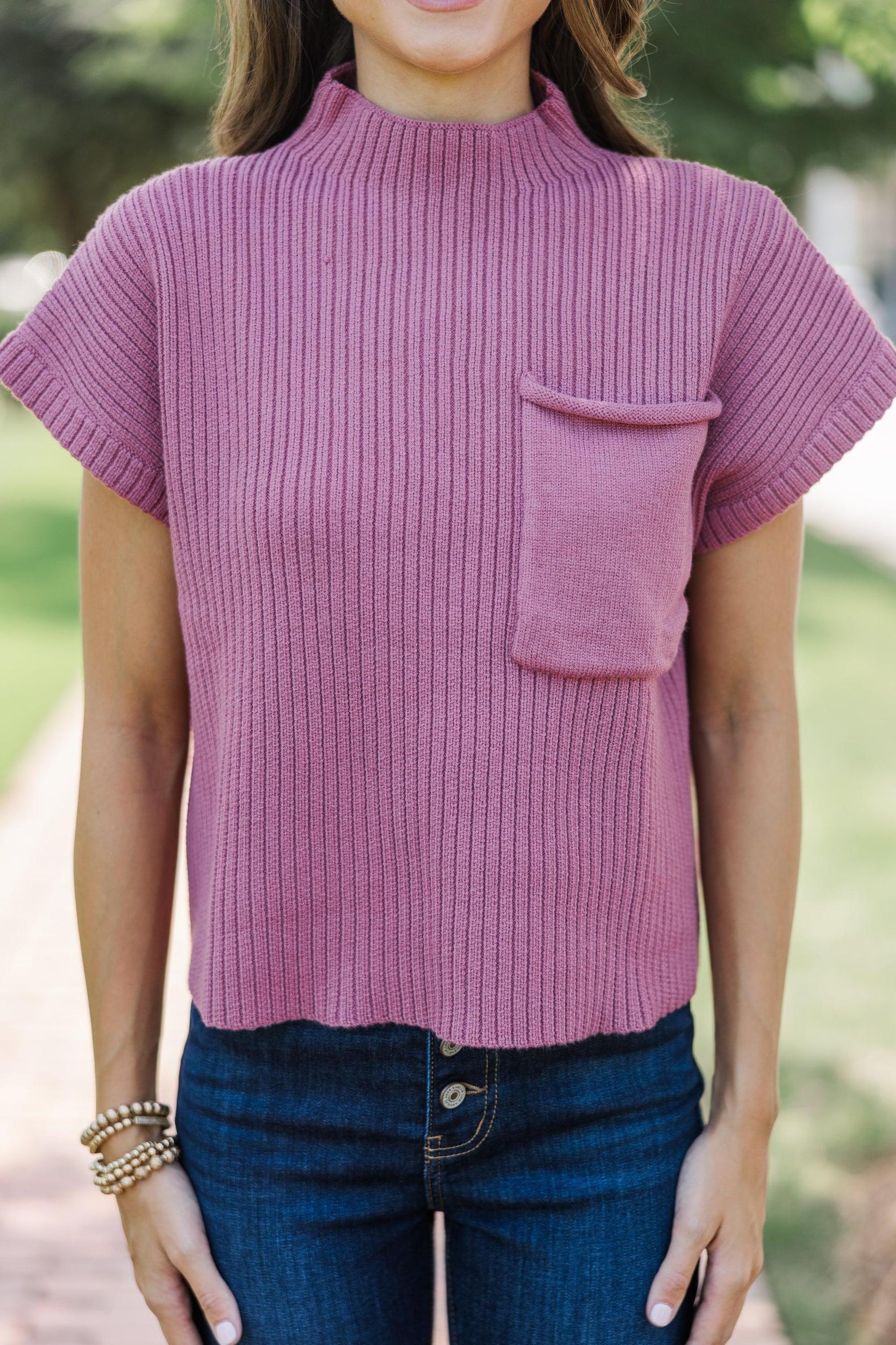 Open Your Mind Mauve Pink Short Sleeve Sweater Female Product Image