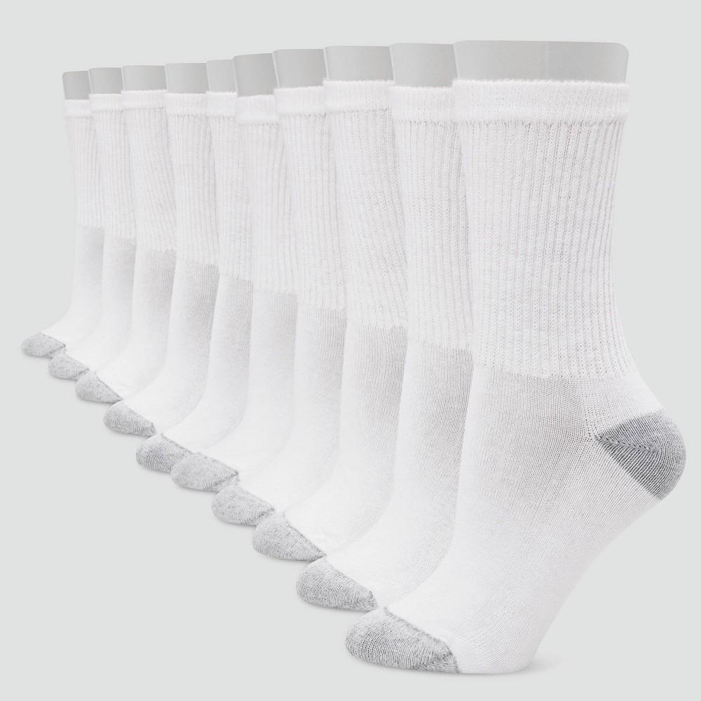 Hanes Womens Extended Size Cushioned 10pk Crew Socks 8-12: Midweight Knit, Reinforced Heel & Toe Product Image