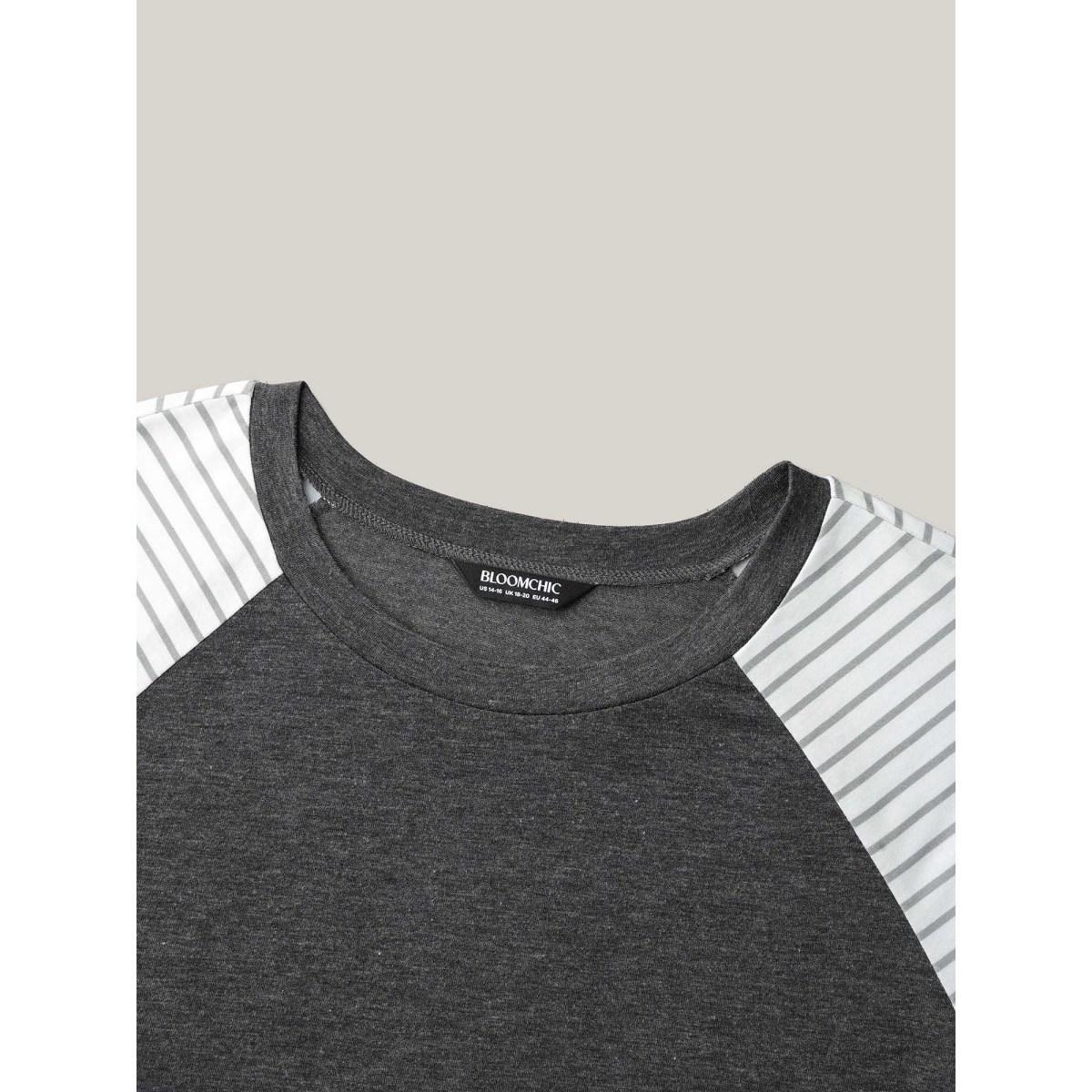 Plus Size Mixed Leopard Print Raglan Sleeve T-Shirt DimGray Women Casual Contrast Round Neck Everyday T-shirts BloomChic 28/5X Product Image