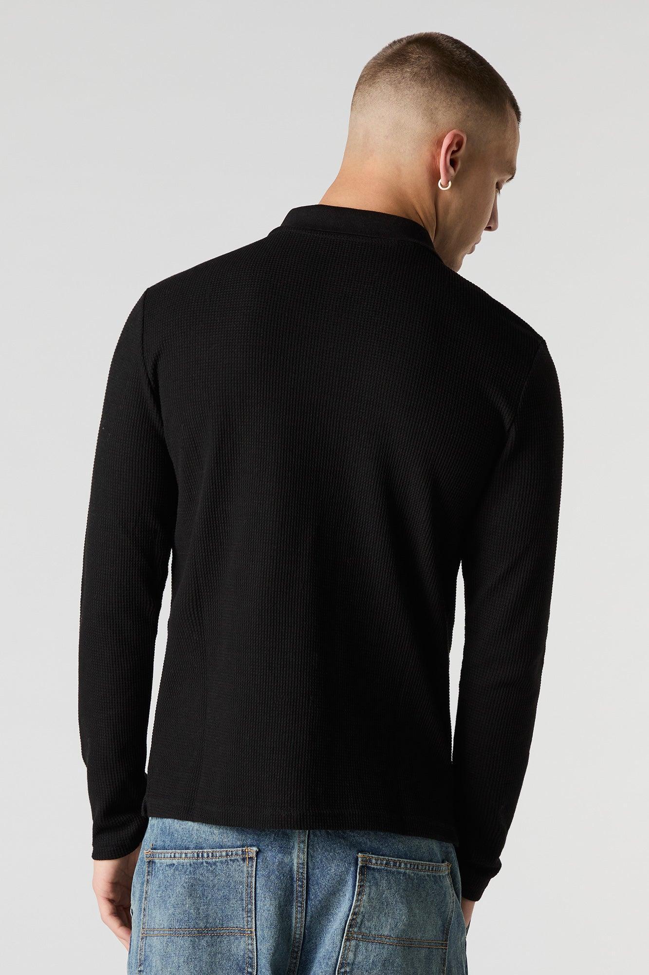 Waffle Knit Long Sleeve Polo Top Male Product Image