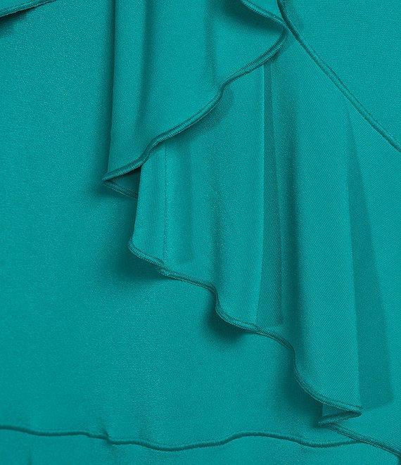 Eva Varro Knit Jersey V-Neck 3/4 Sleeve Asymmetric Ruffled Tunic Product Image