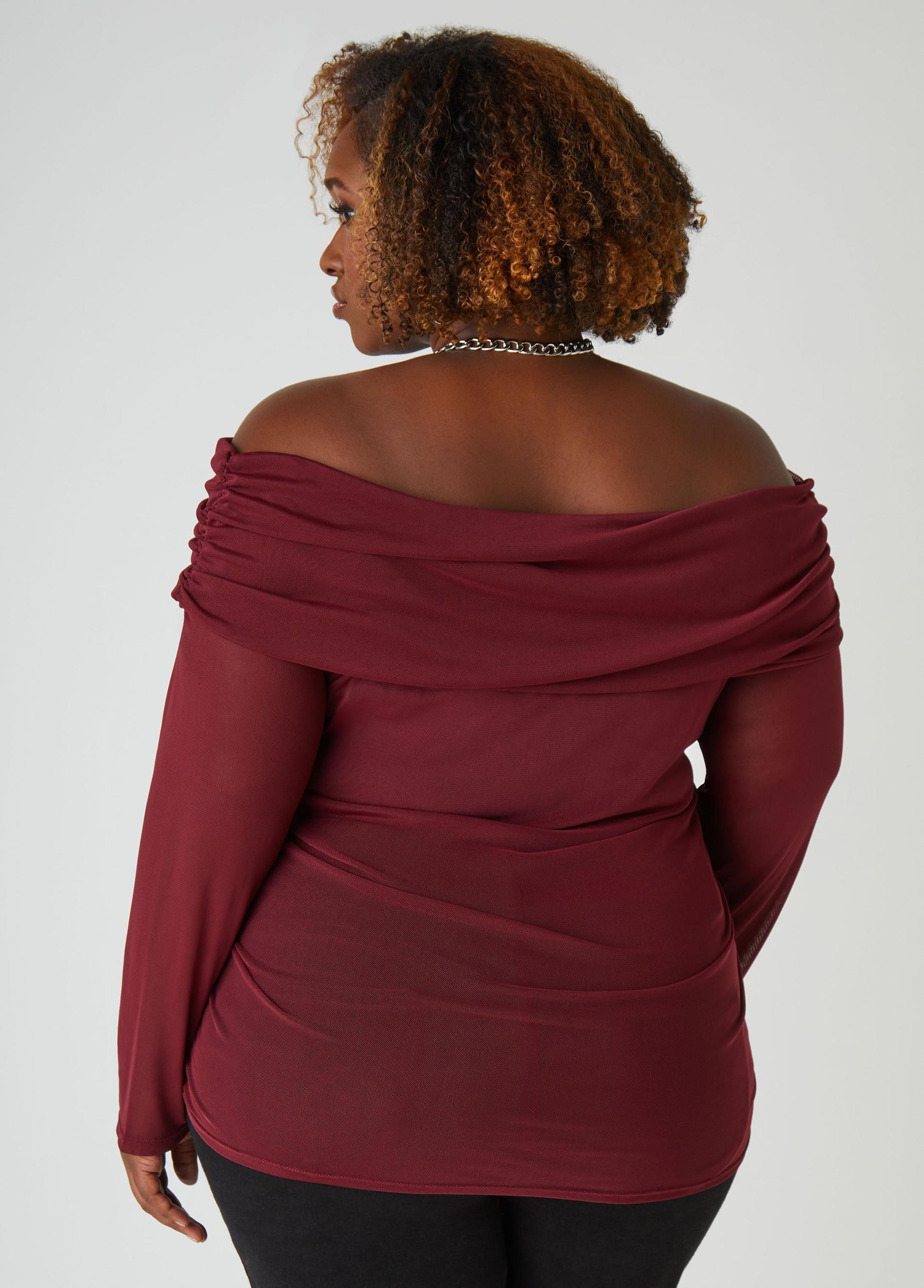 Off The Shoulder Ruched Mesh Top Product Image