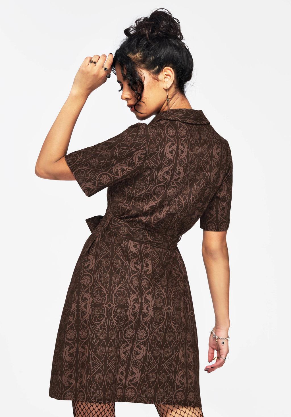 Fianna Button Front Mini Dress - Brown Product Image