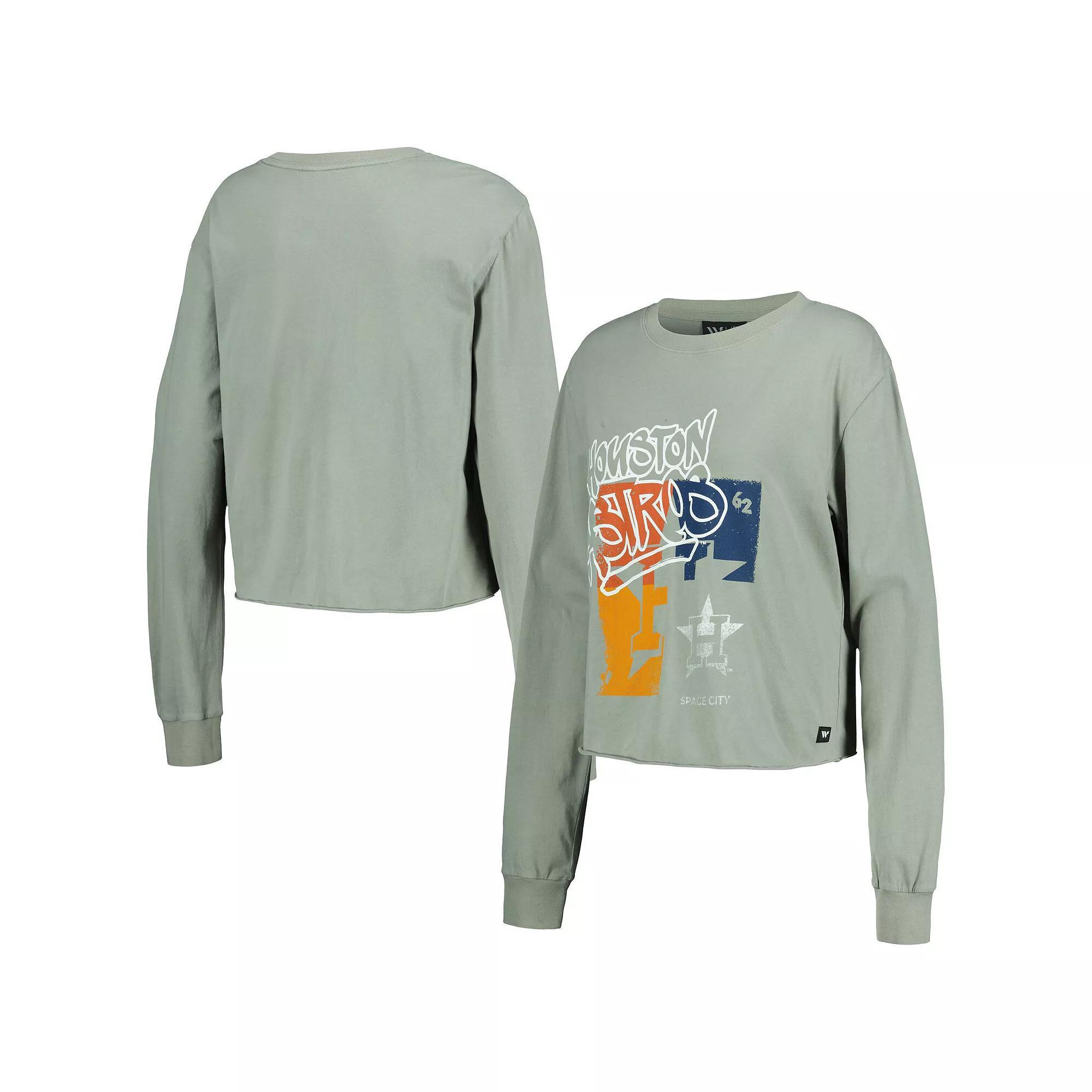 Women's The Wild Collective Gray Houston Astros Cropped Long Sleeve T-Shirt, Size: 2XL, Grey Product Image
