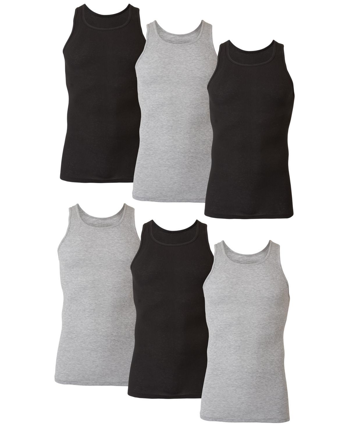 Hanes Ultimate 6-Pack Men's ComfortSoft Black/Grey Tank Undershirt, Size: XL, Black Gray Product Image
