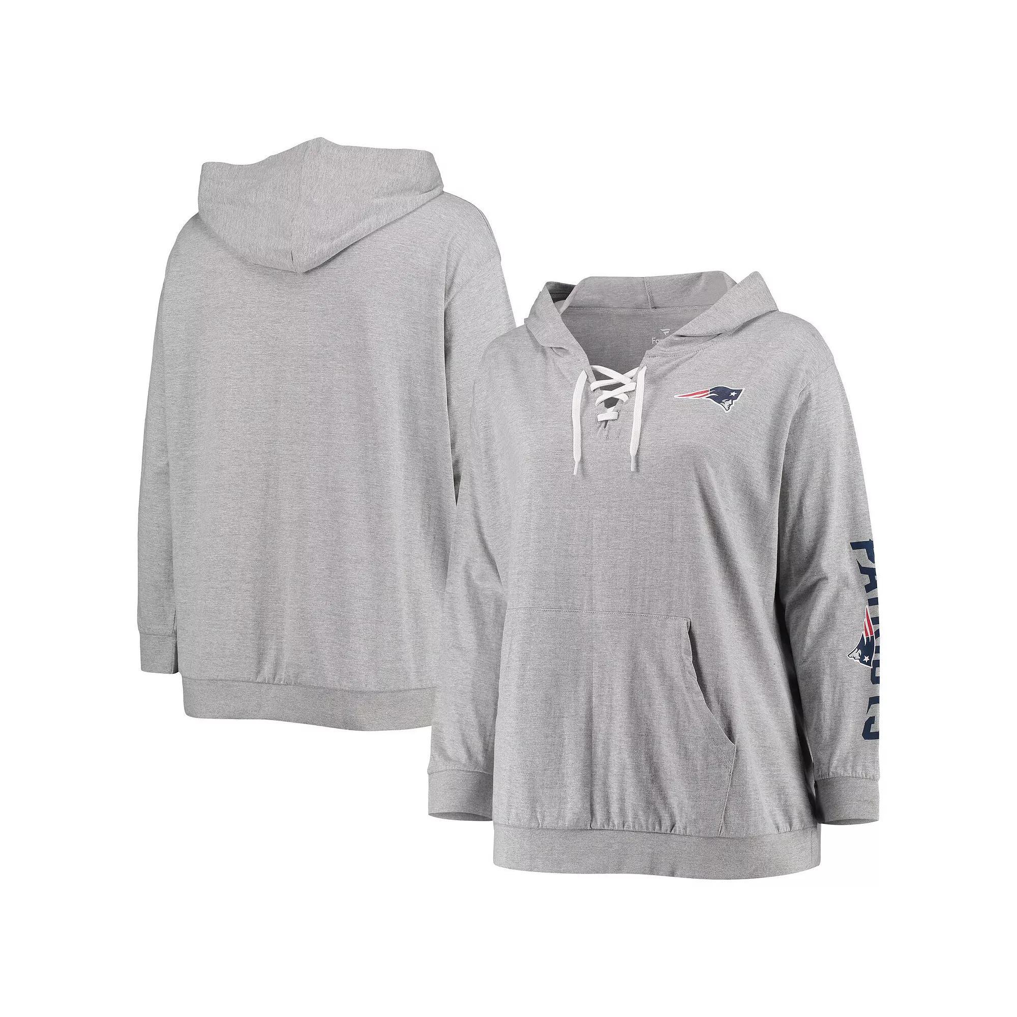 Womens Fanatics Branded Heathered Gray New England Patriots Plus Size Lace-Up Pullover Hoodie Product Image