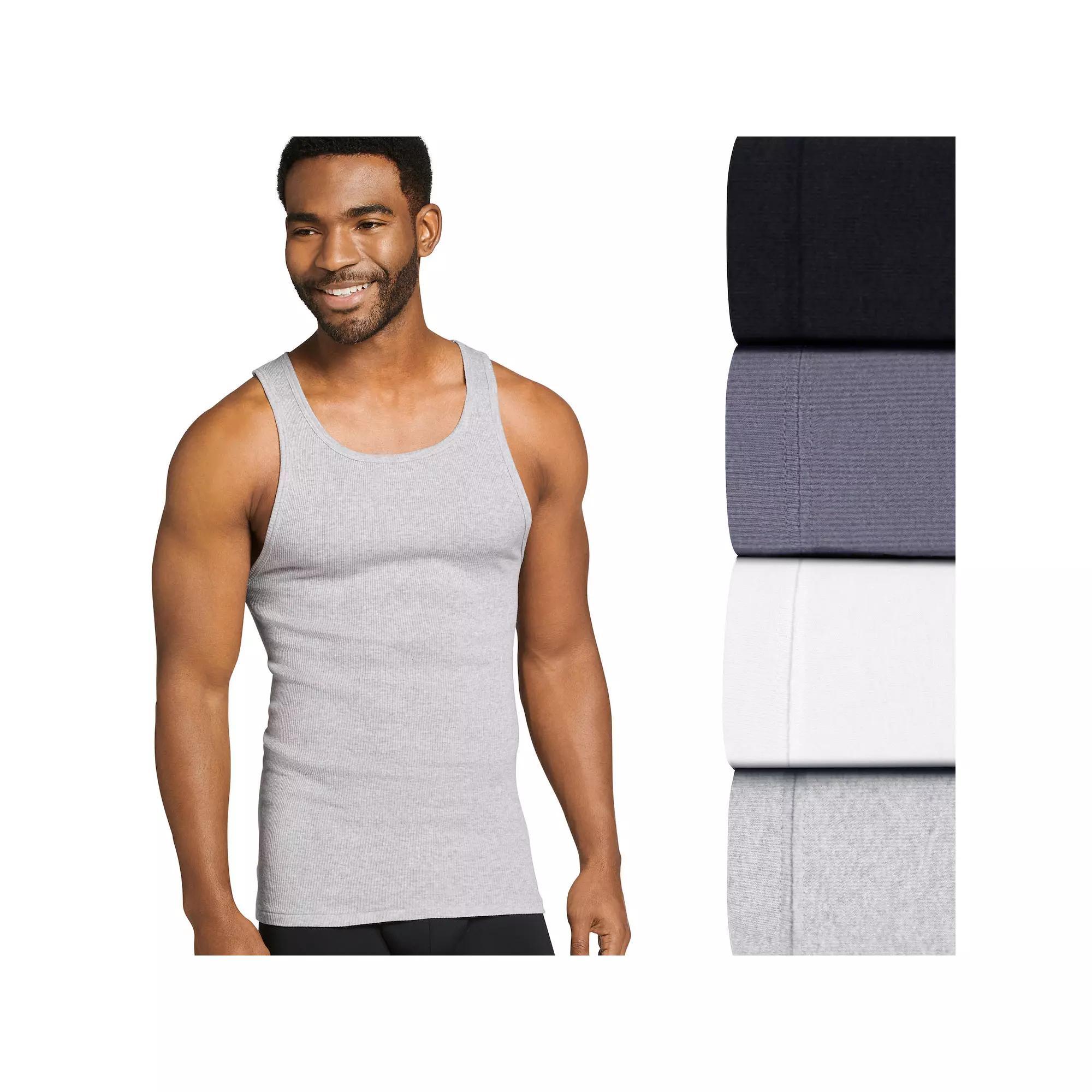 Men's Jockey® 4-Pack Fitted Tank Top A-Shirts, Size: Medium, White Gray Black Product Image