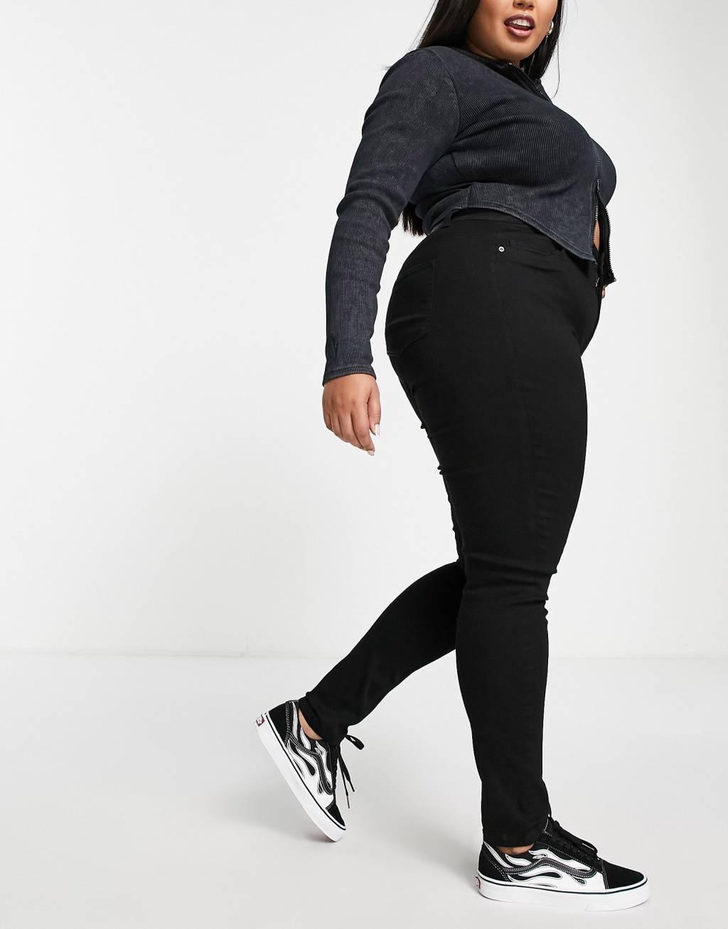 Noisy May Curve high waisted skinny jeans in black Product Image