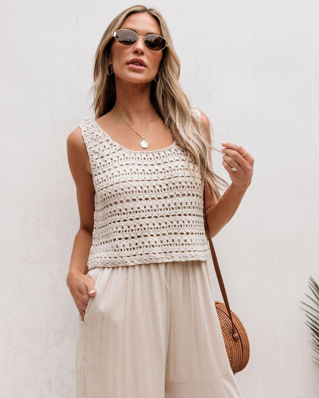 Cream Crochet Slit Jumpsuit Product Image