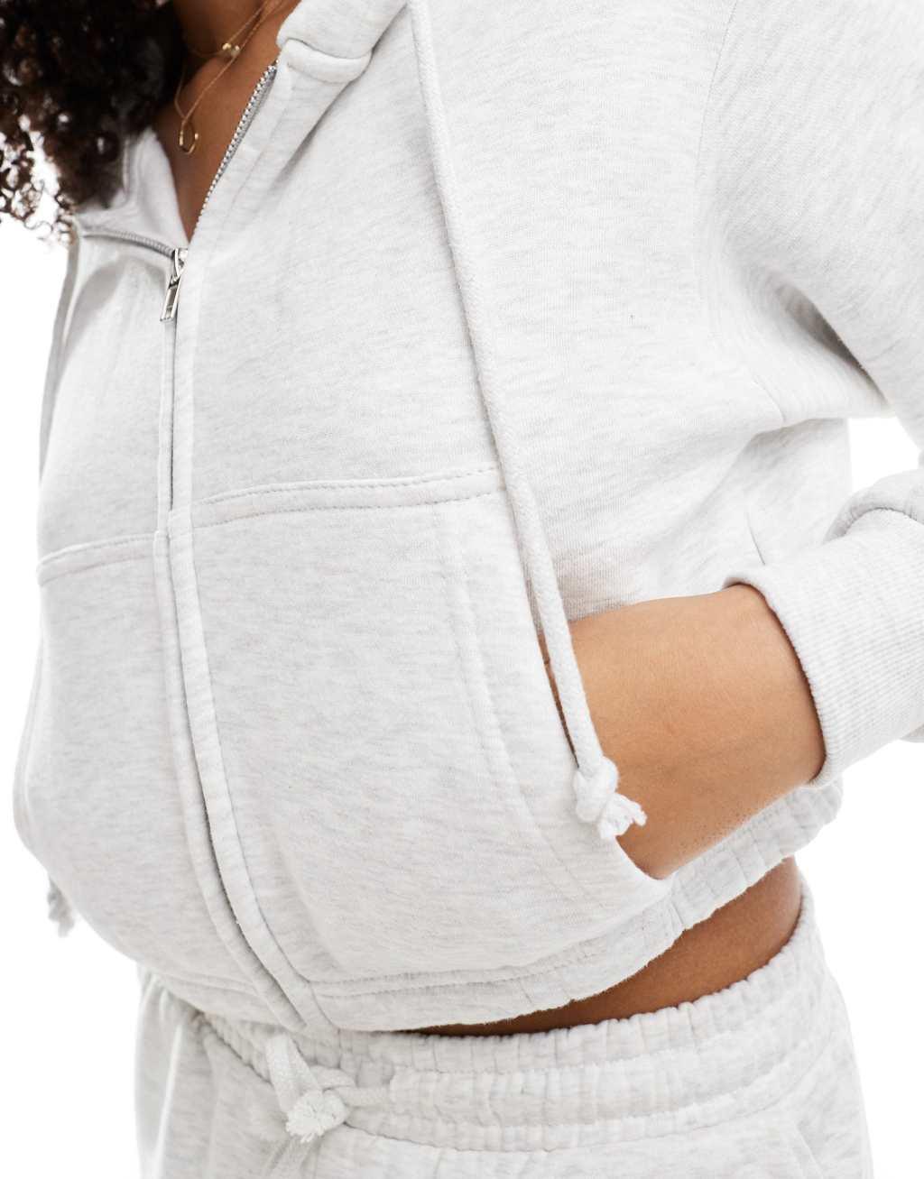Pull&Bear cropped drawstring hoodie in gray heather Product Image