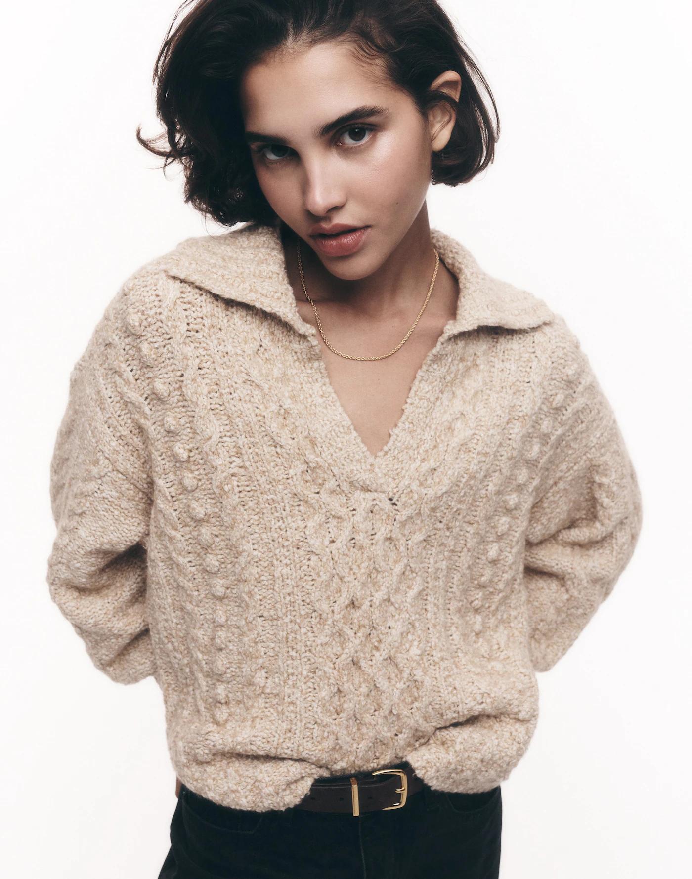Cotton-Merino Wool Blend Cable-Knit Sweater Product Image