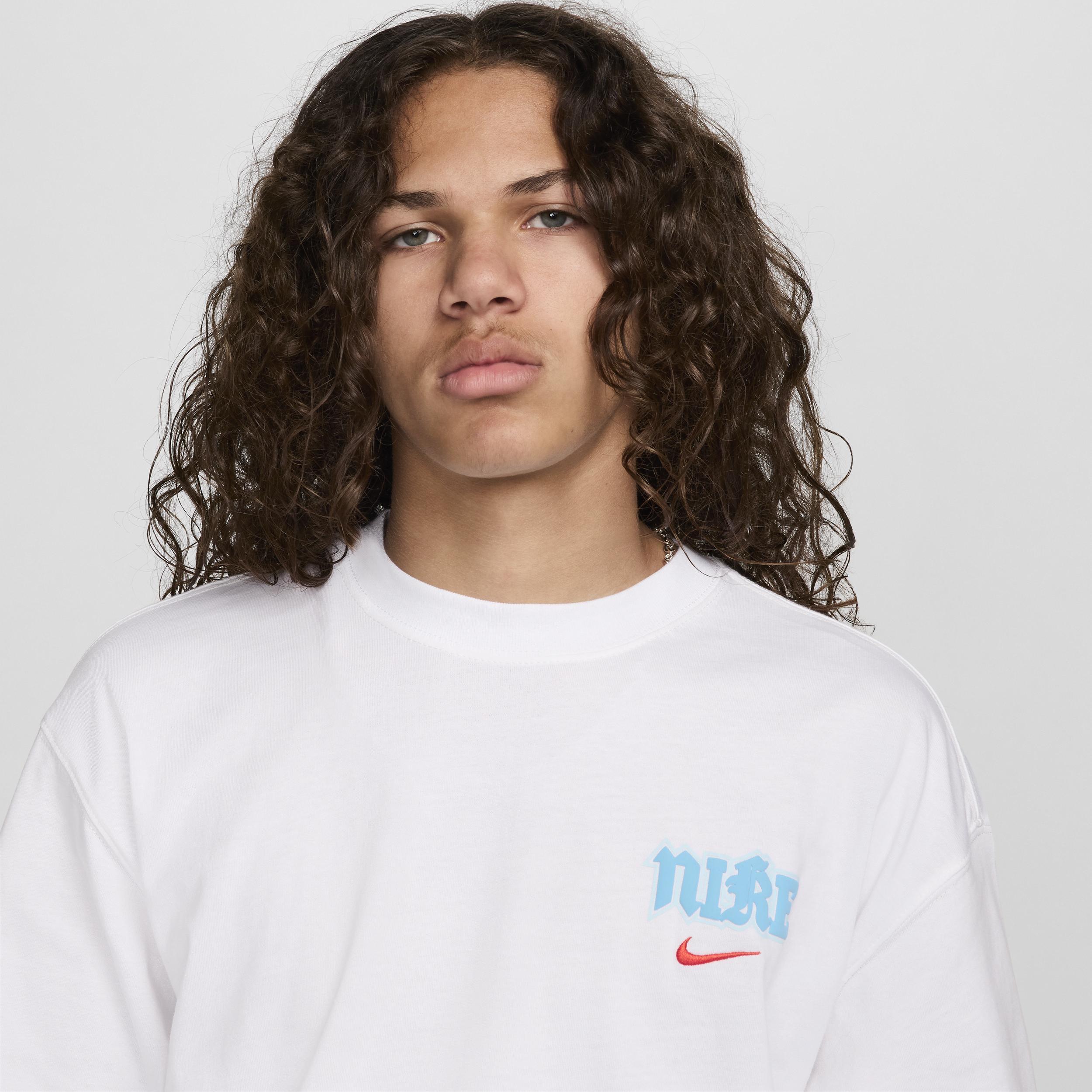 Nike Men's Sportswear Swoosh High T-Shirt in White/White Size XL 100% Cotton Product Image