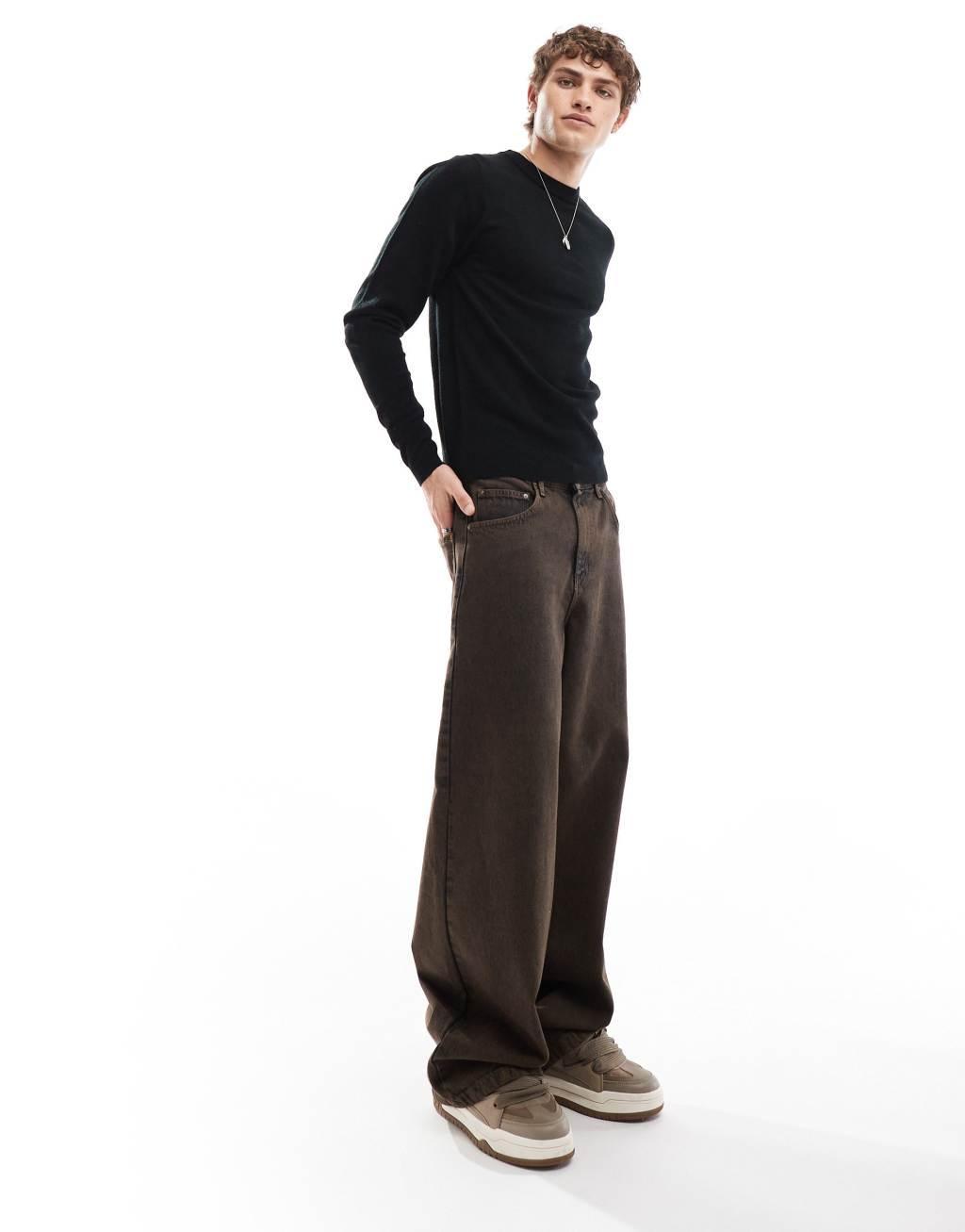 COLLUSION soft knitted crew neck sweater in black Product Image
