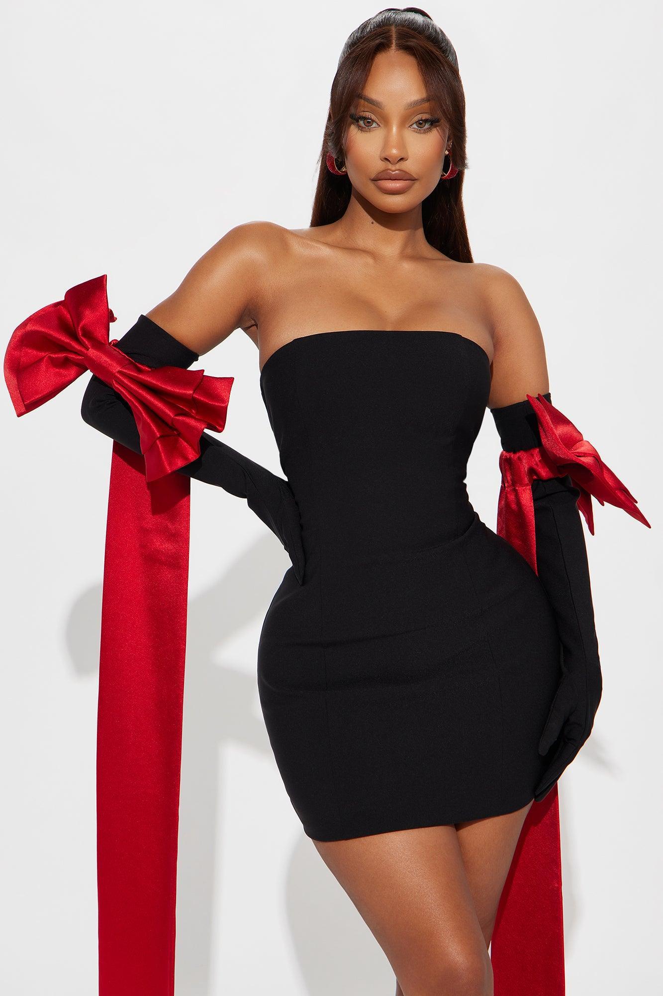 Put A Bow On It Strapless Mini Dress Set - Black/Red Product Image