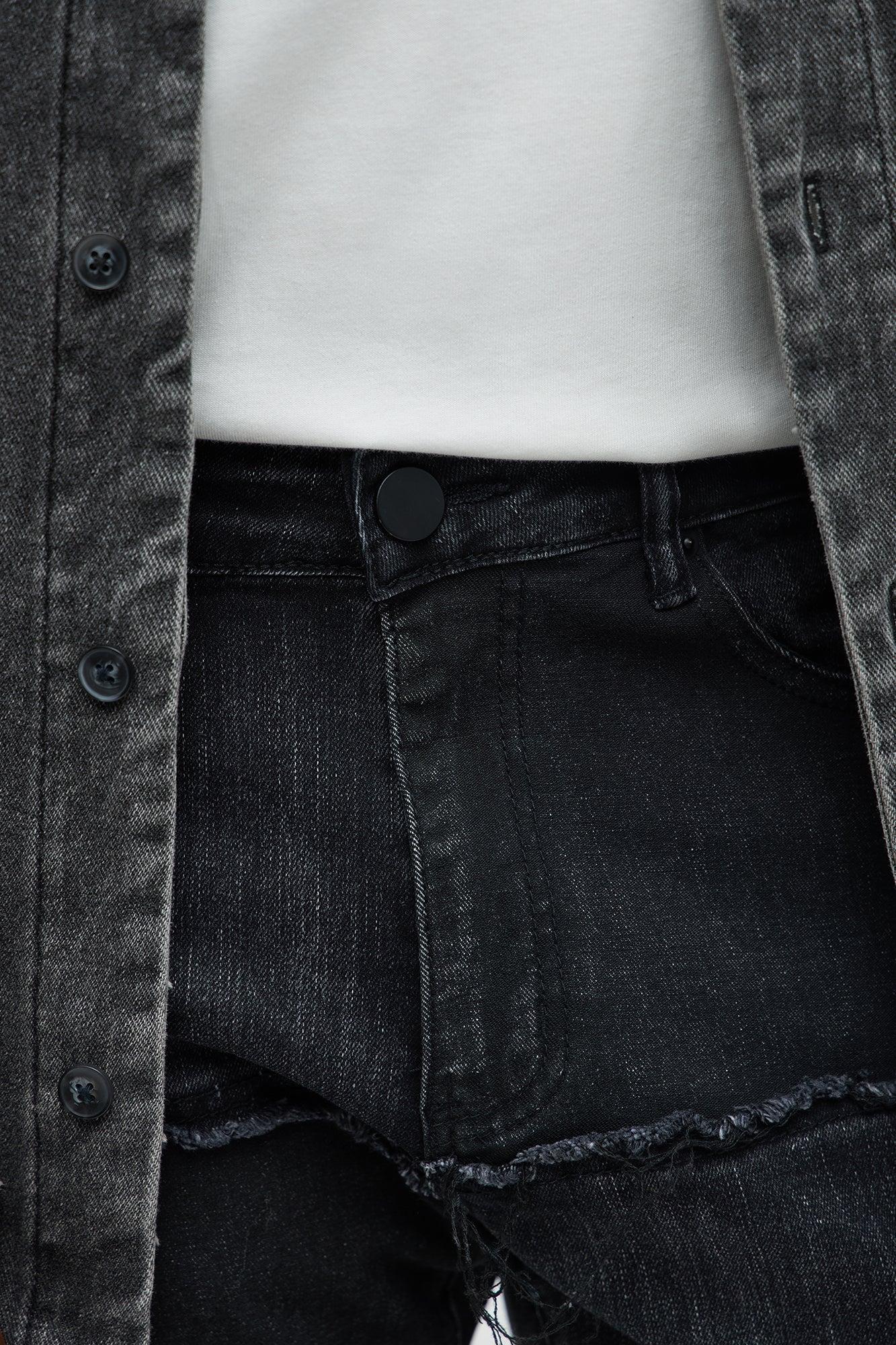 Skinny Patch It With Fray Jeans - Black Wash Product Image