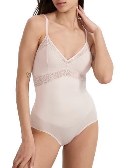 Women's Maidenform® Tame Your Tummy Firm Control Shapewear Lace Bodysuit DMS097, Size: Medium, Sandshell Product Image