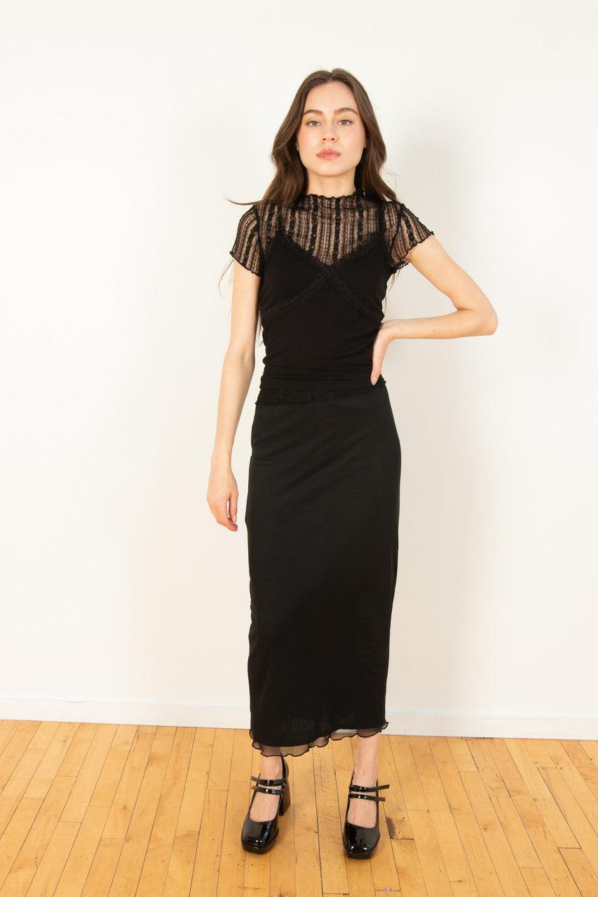 Black Lace Tee With Cami Set Product Image