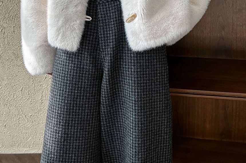 V-Neck Plain Faux Fur Toggle Jacket Product Image