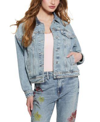 Guess Womens Clara Printed-Back Denim Jacket Product Image