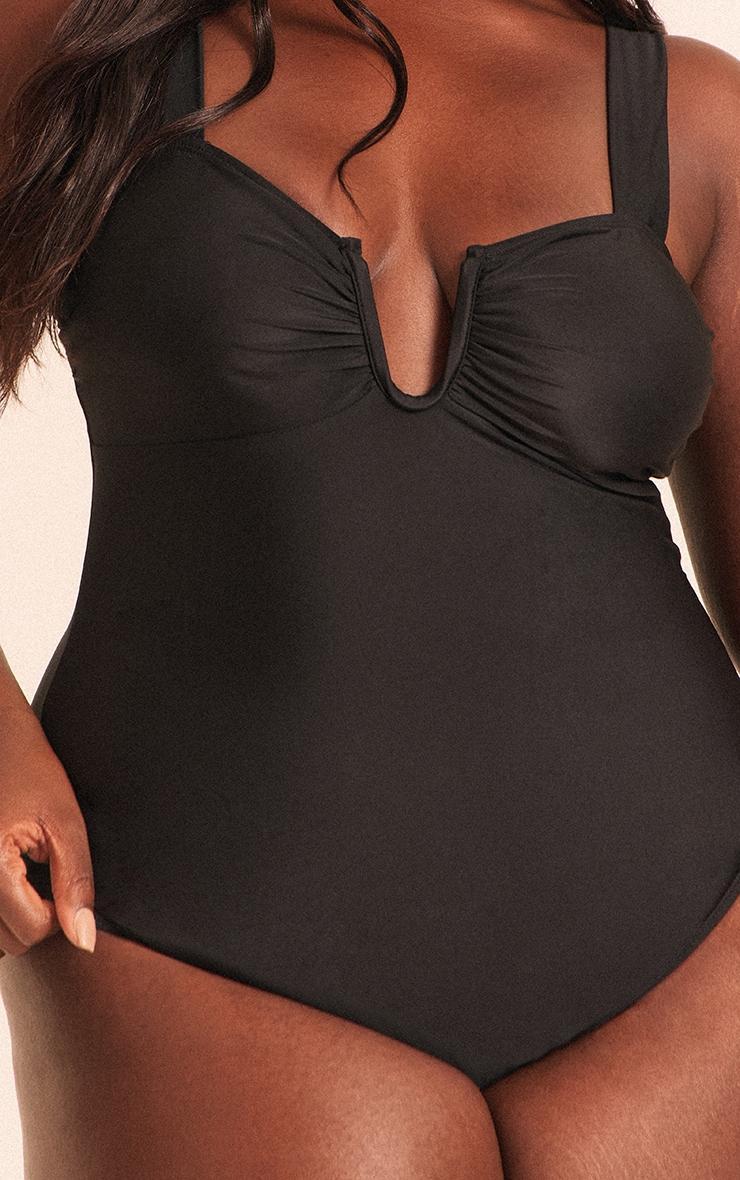 Plus Black Underwired U Bar Ruched Cup Swimsuit Product Image