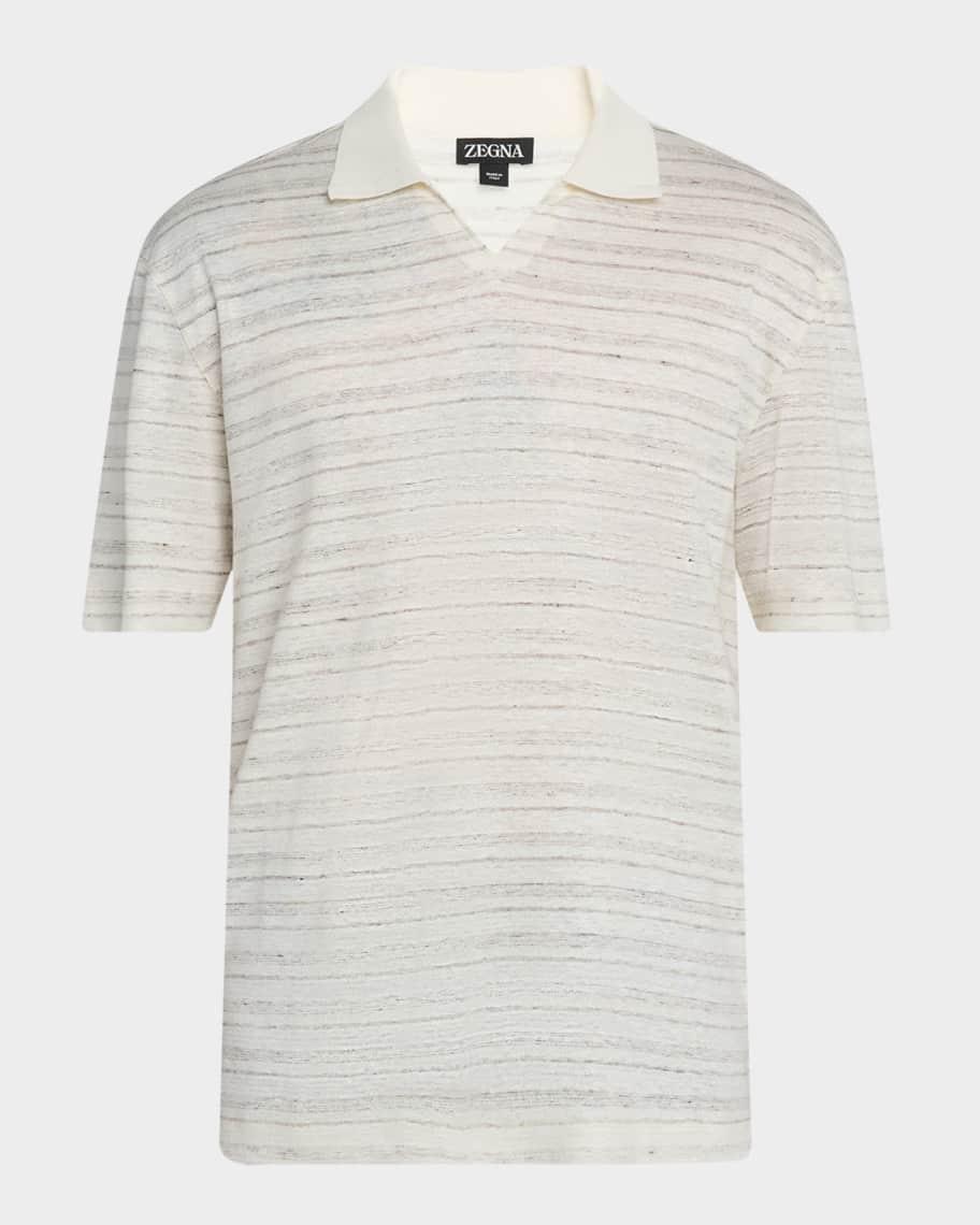 Mens Johnny Collar Multi-Stripe Polo Shirt Product Image