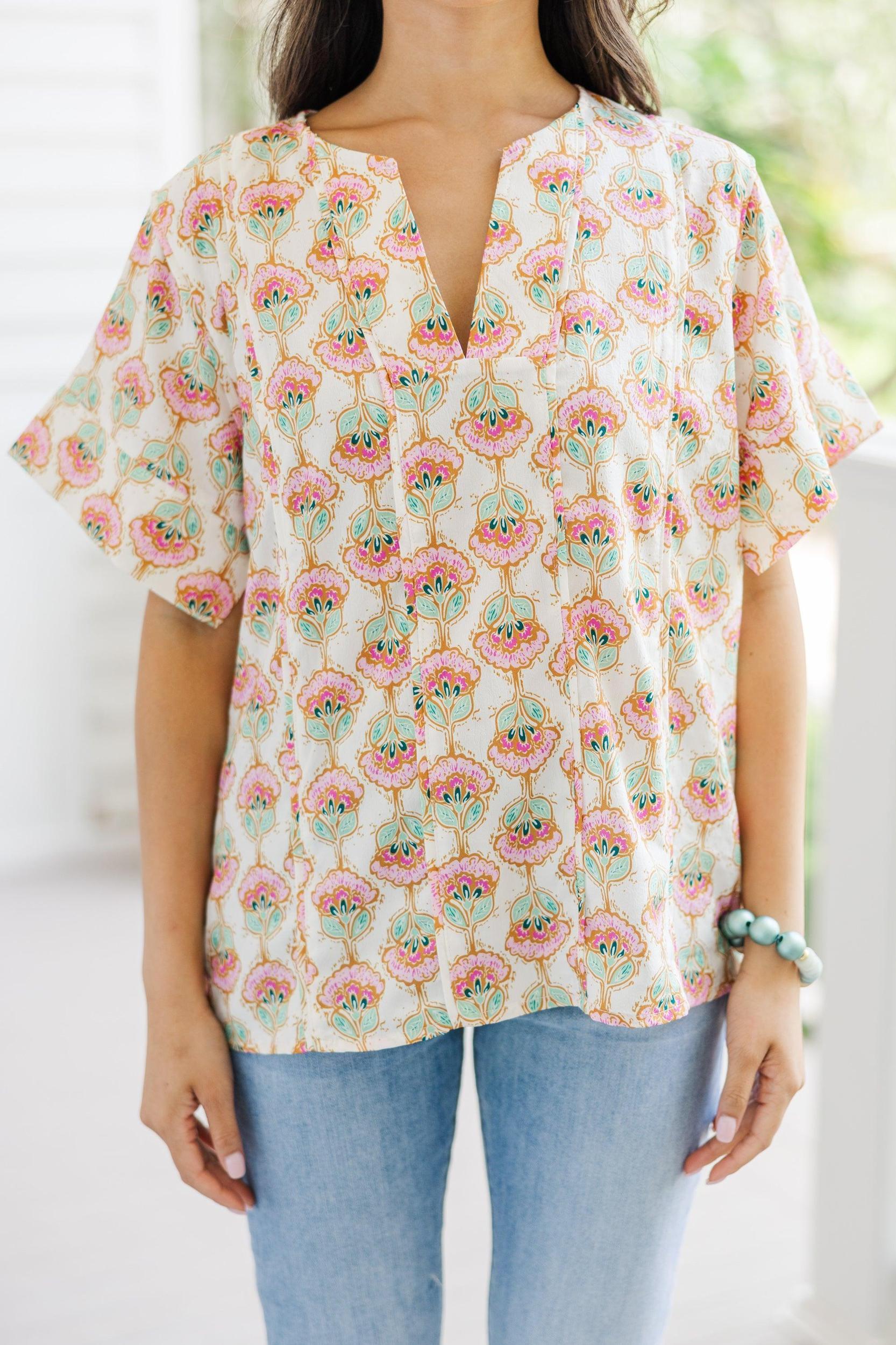 Dreaming In Detail Cream White Printed Blouse Female Product Image