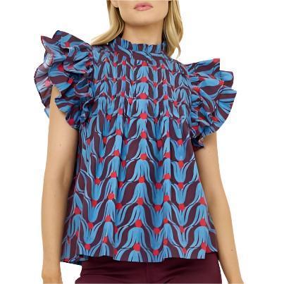 Oliphant Pintuck Ruffle Top-Tulip Red Product Image