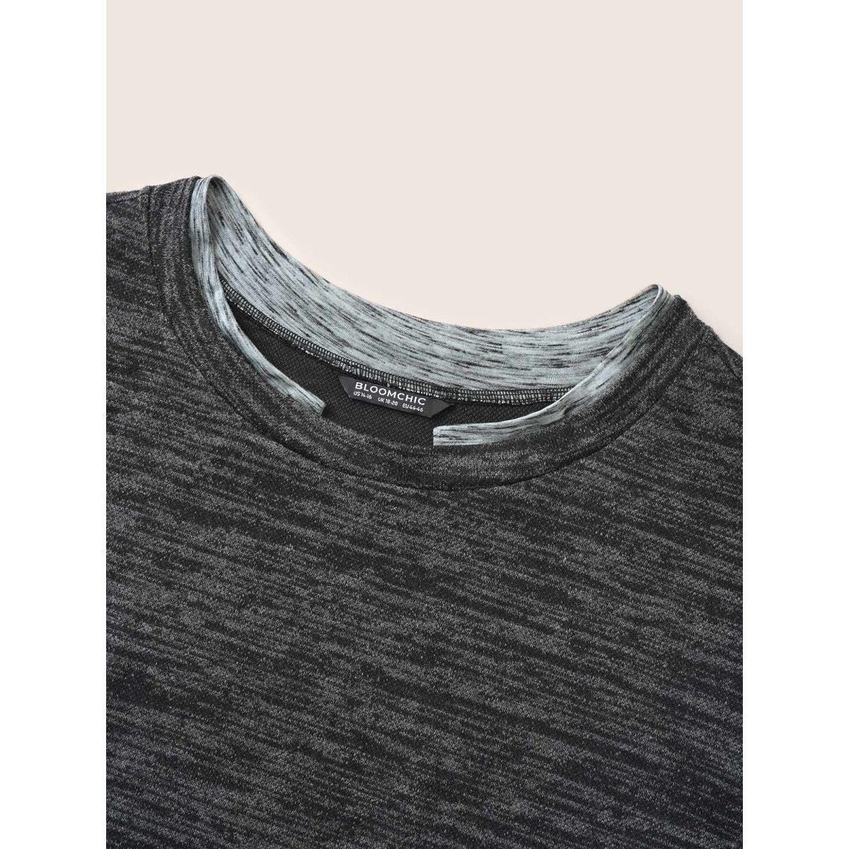 Plus Size 2-In-1 Heather Patchwork Sweatshirt Women Black Casual Contrast Round Neck Everyday Sweatshirts BloomChic 22-24/3X Product Image