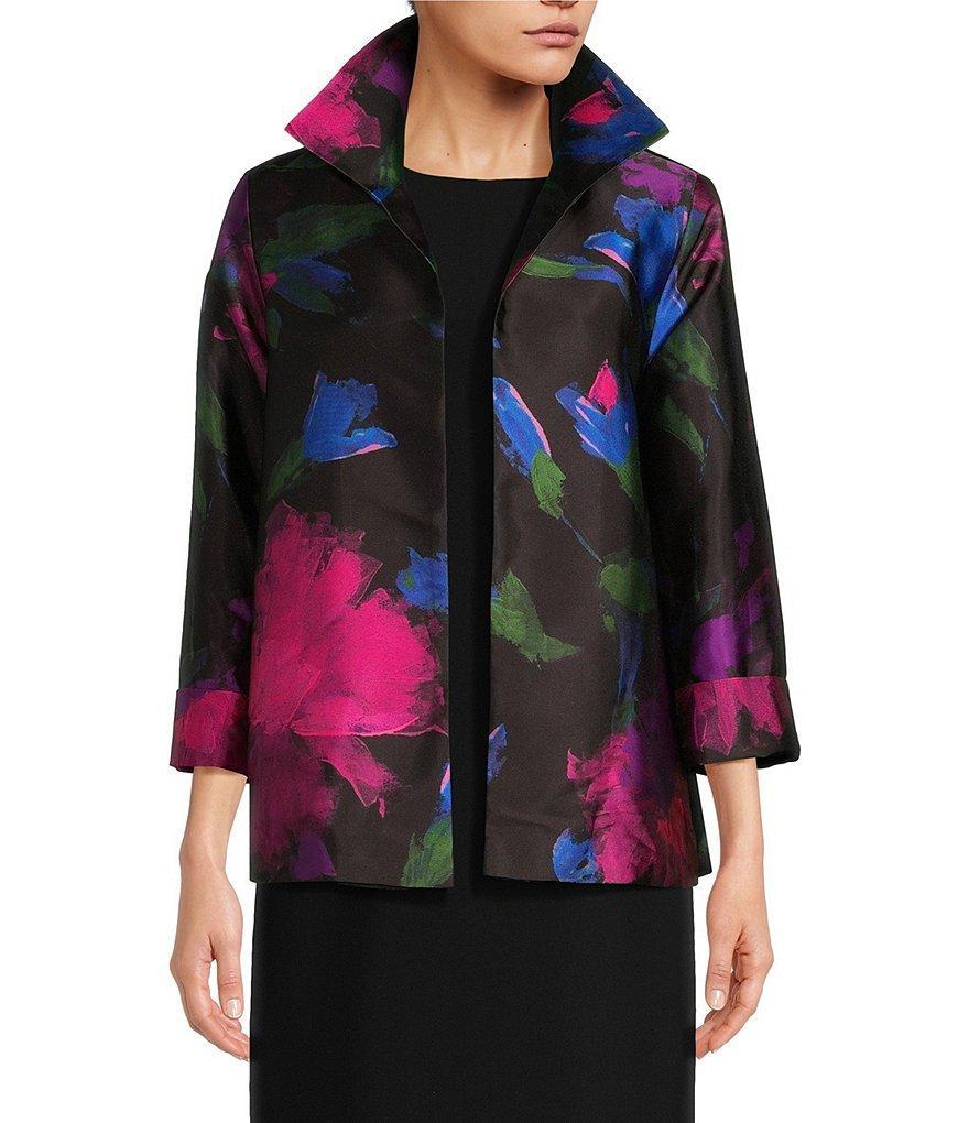 Caroline Rose Autumn Allure Print Spread Collar Bracelet Sleeve Open-Front Statement Jacket Product Image