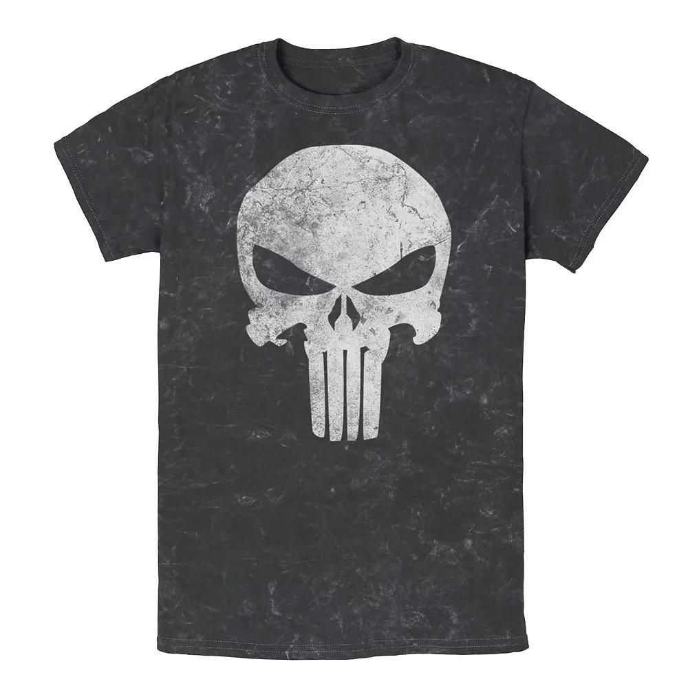 Men's Marvel Punisher Skull Symbol Distressed Wash Tee, Size: Medium, Black Grey Product Image