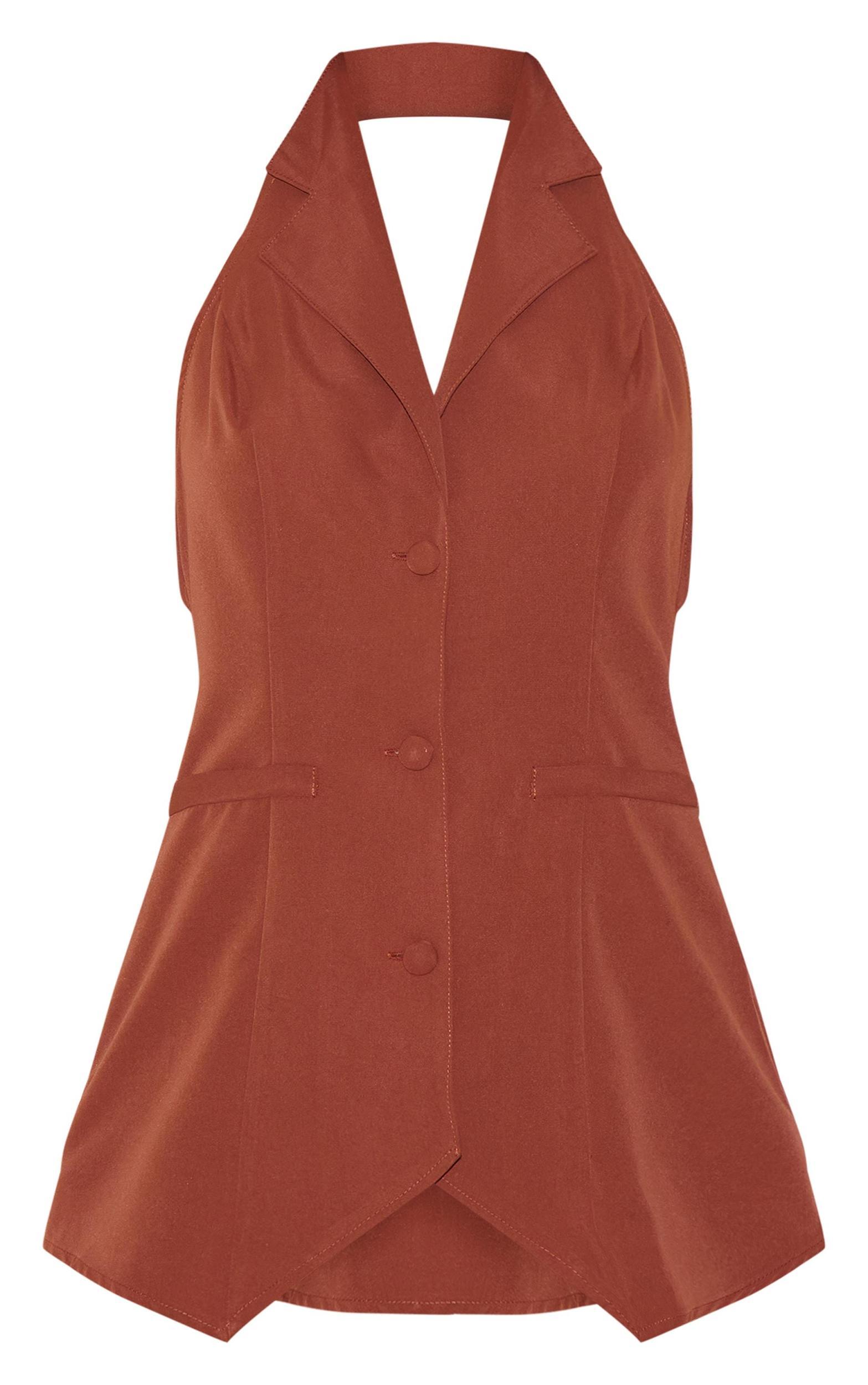 Chocolate Woven Plunge Vest Skort Romper Product Image