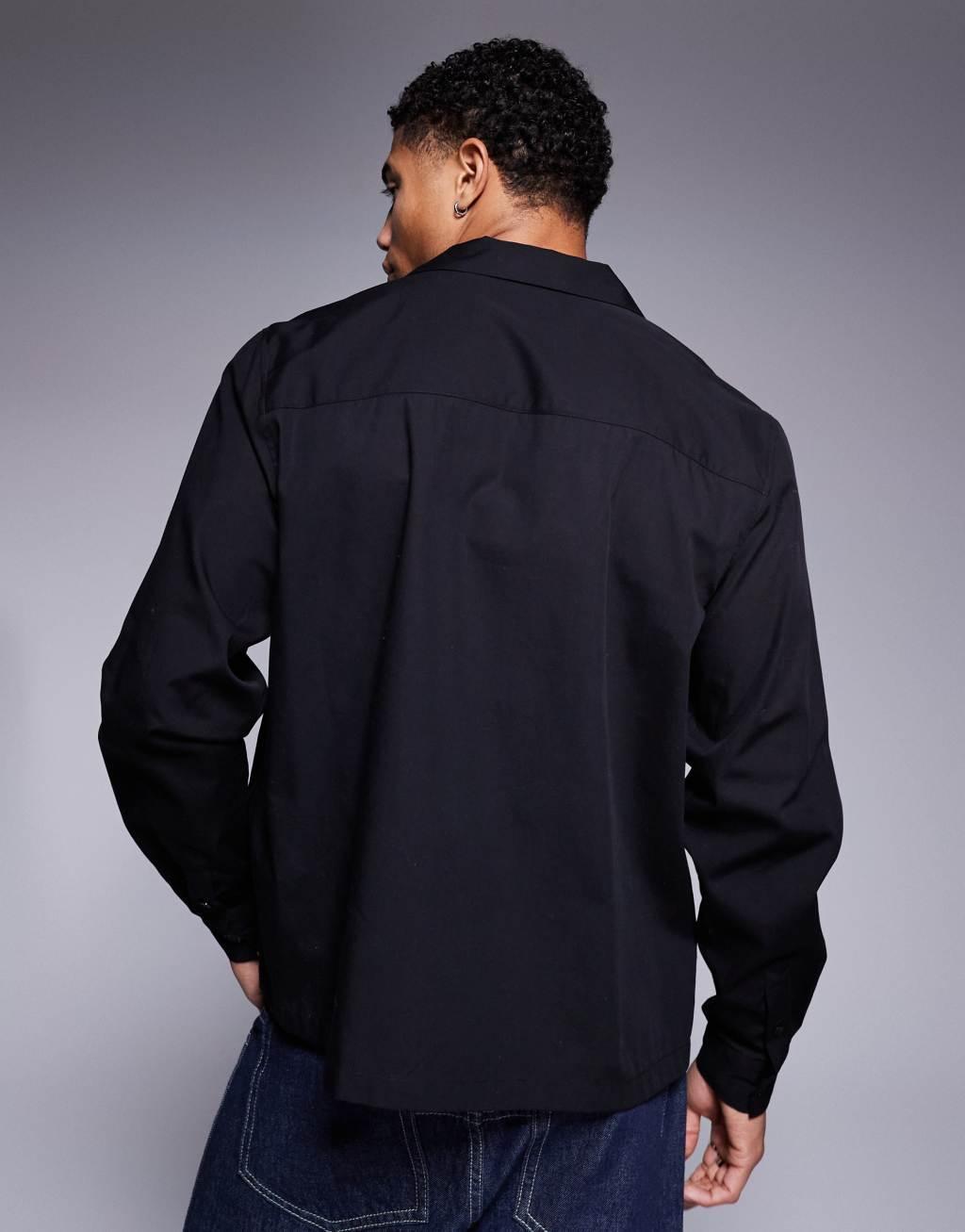 ASOS DESIGN wrap shirt in black Product Image