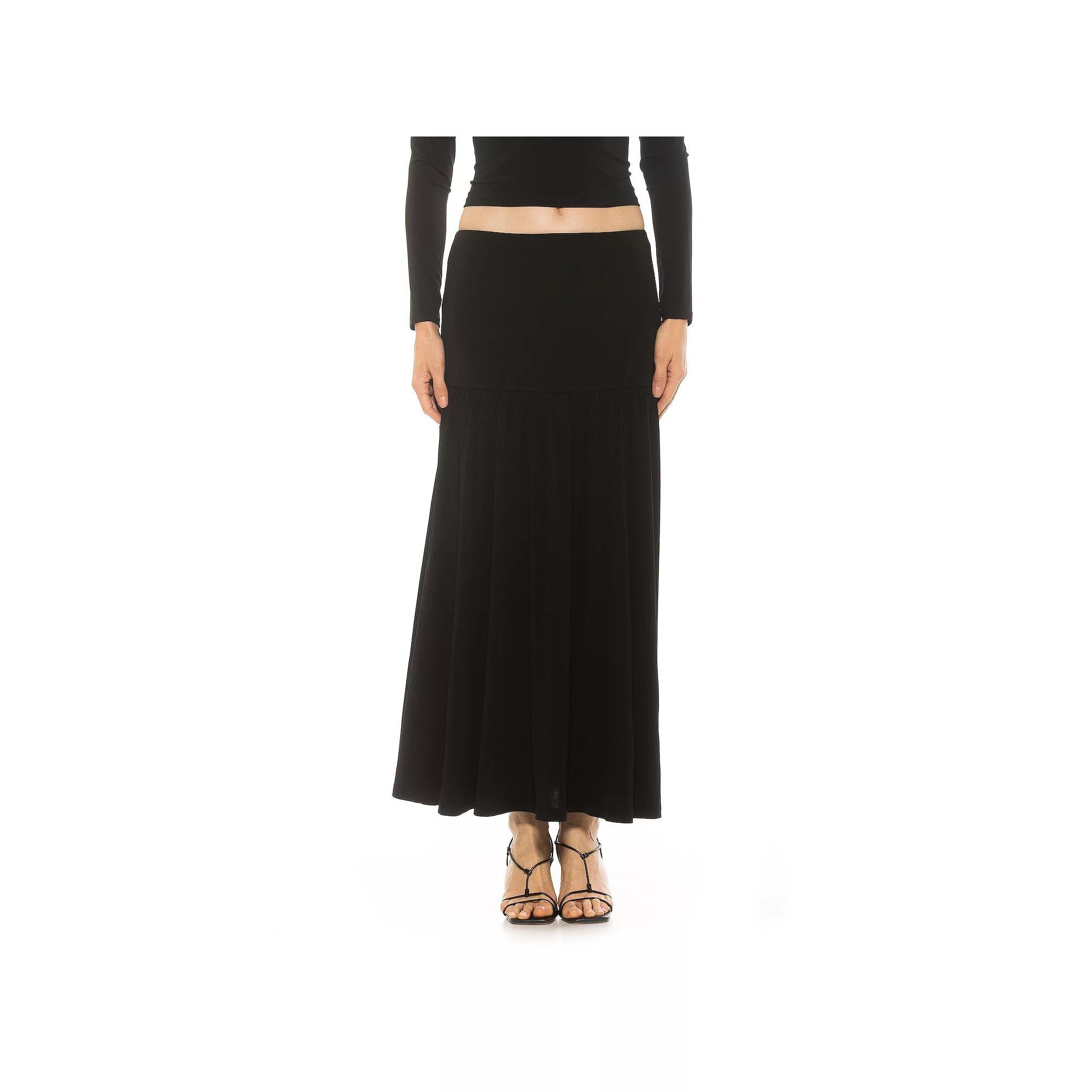 Women's ALEXIA ADMOR Lia Shirred Maxi Skirt, Size: Large, Black Product Image