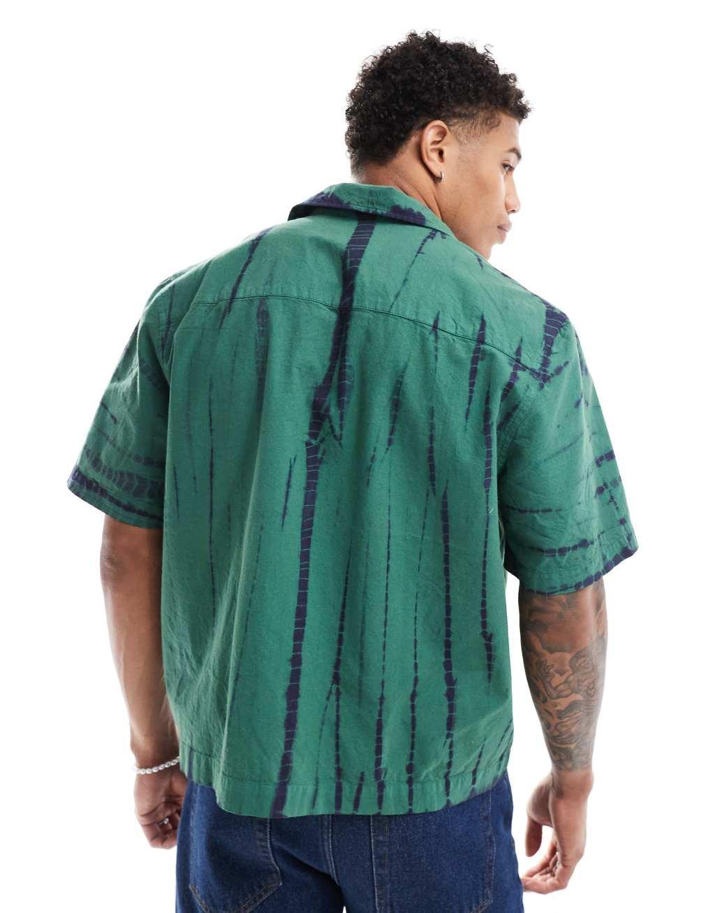 ASOS DESIGN boxy oversized tie dye camp collar shirt in green  Product Image