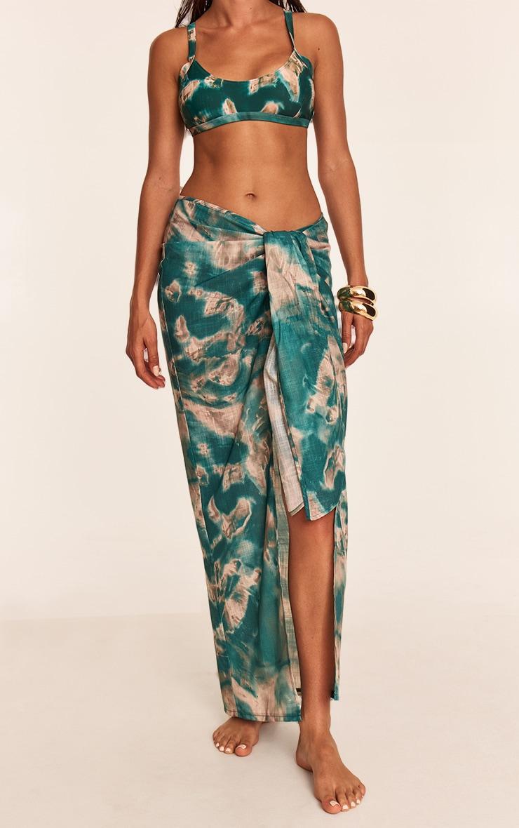 Teal Shell Tie Dye Linen Look Beach Sarong Product Image