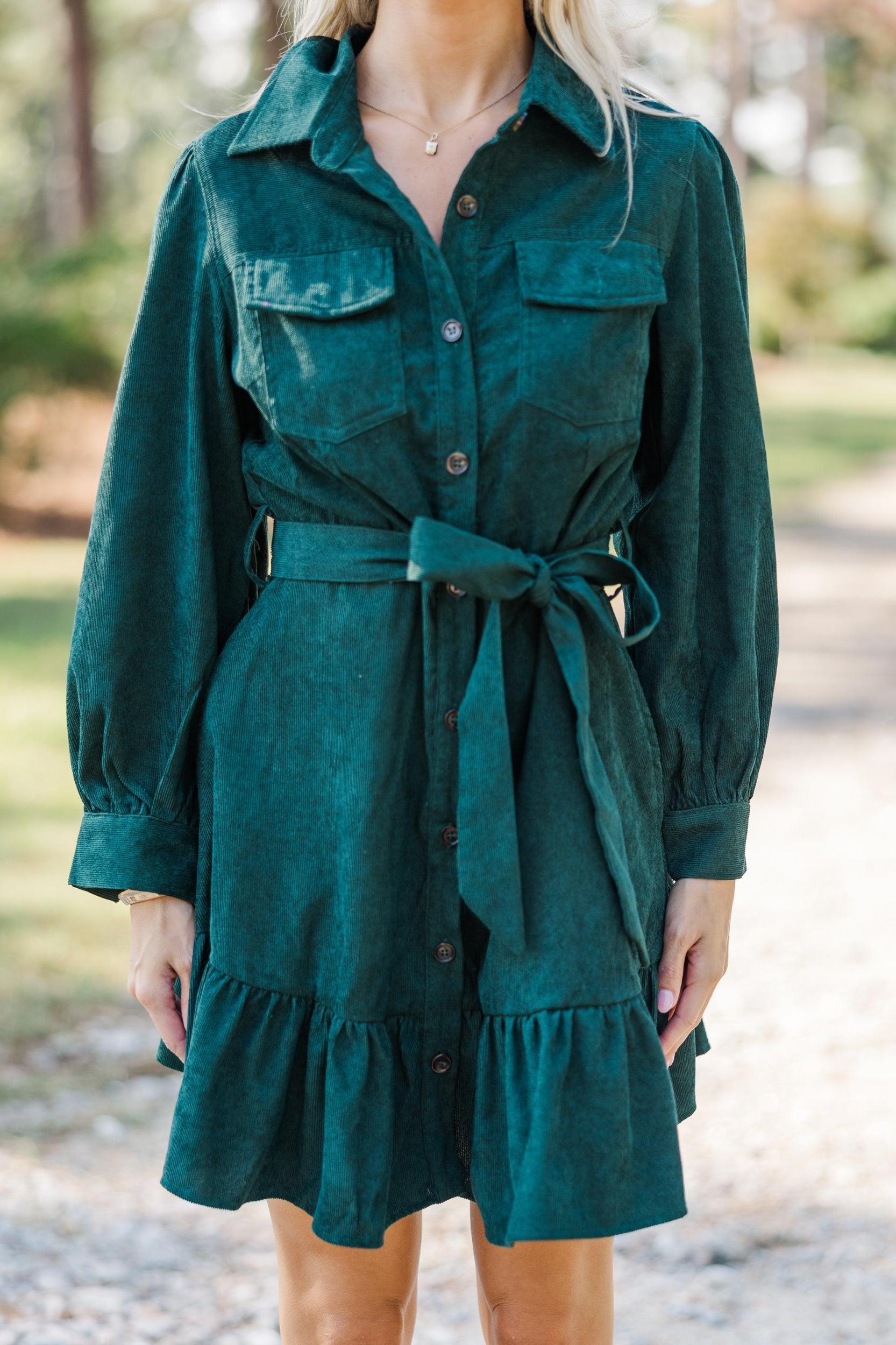 Hold My Hand Emerald Green Corduroy Dress Female Product Image