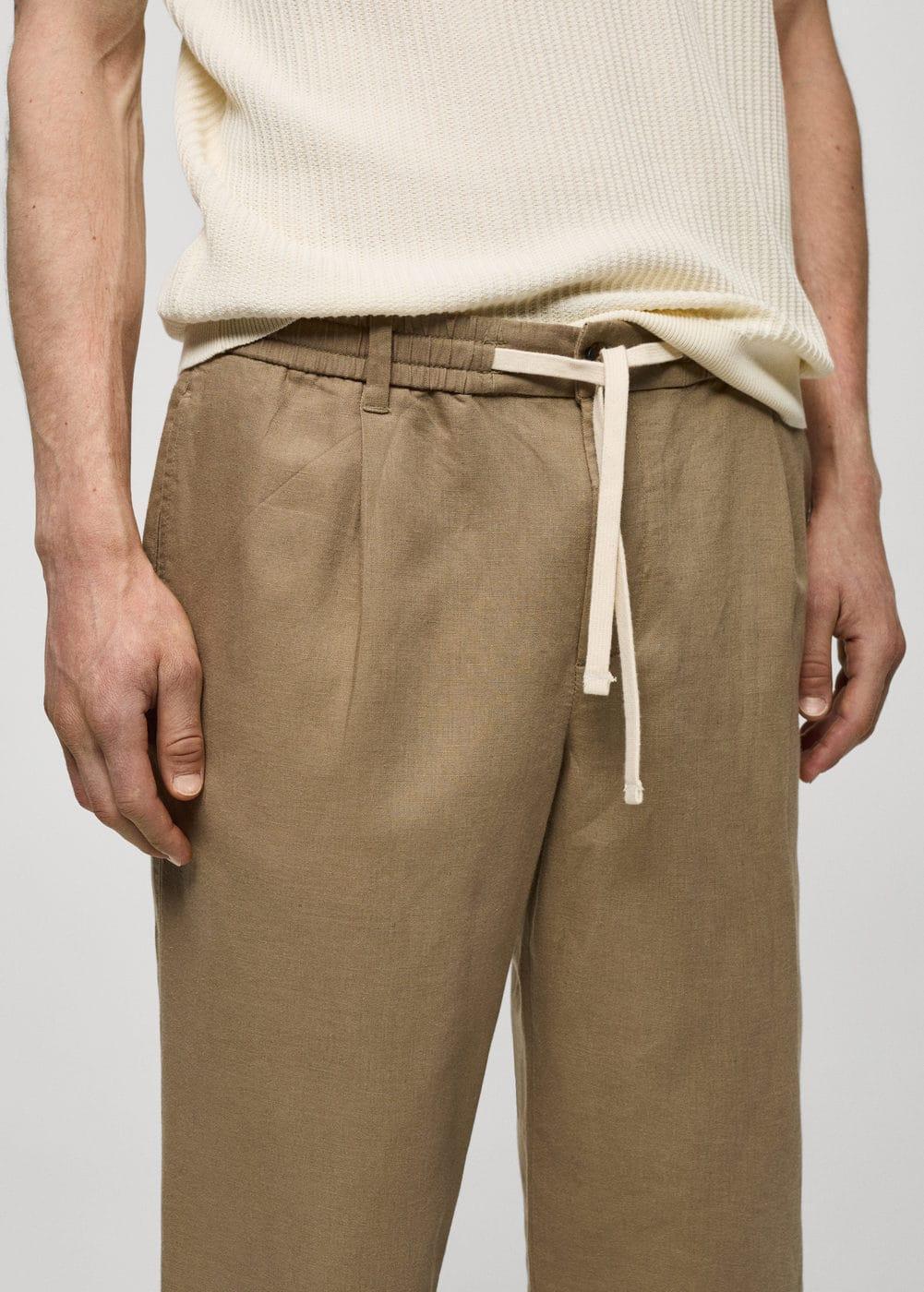 Mango Mens Drawstring Detail Slim-Fit Pants Product Image