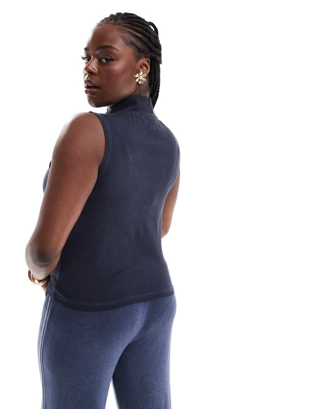 COLLUSION Plus zip through motocross top in washed navy - part of a set Product Image