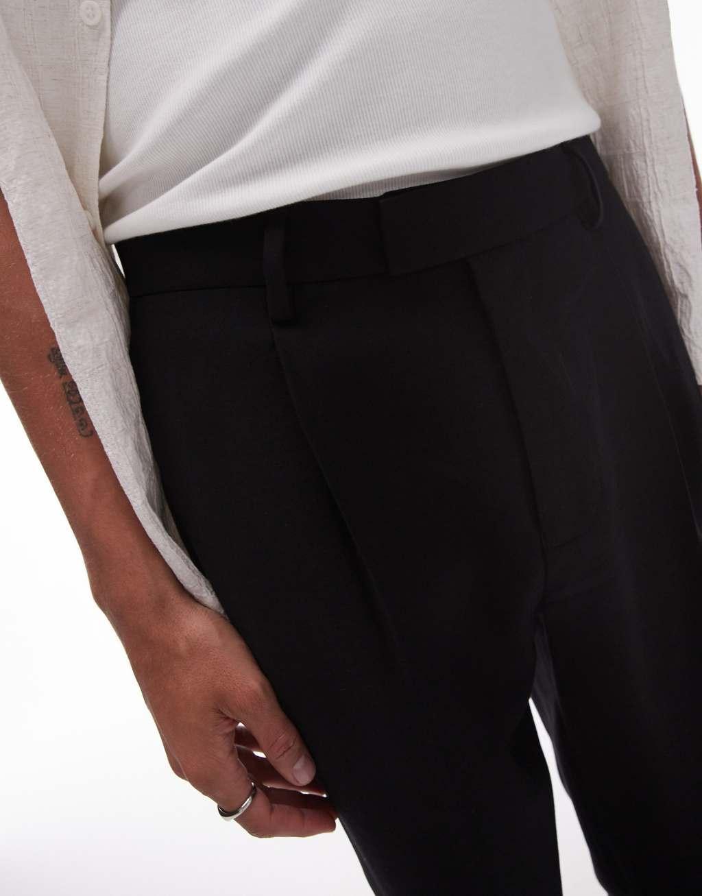 Topman smart textured taper leg pants in black Product Image
