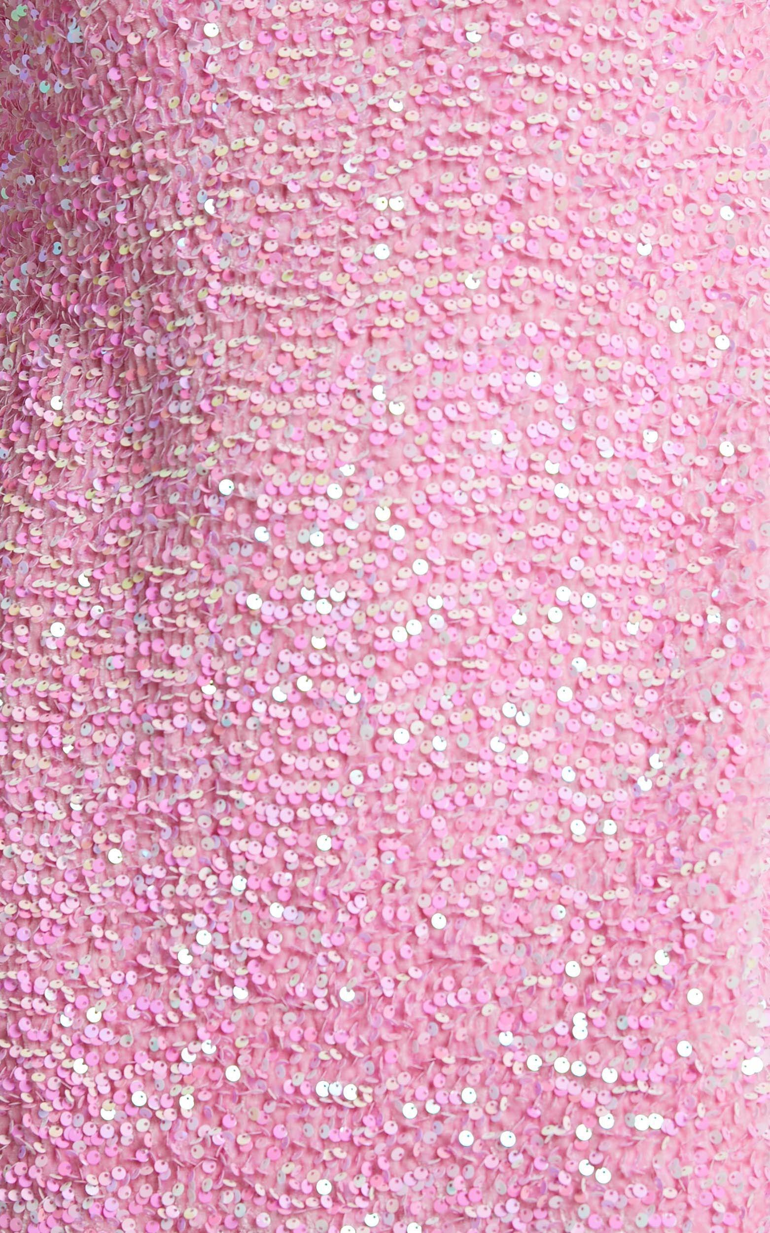 Valetta Mini Dress - Sequin low back shift dress in Pink Sequin Product Image
