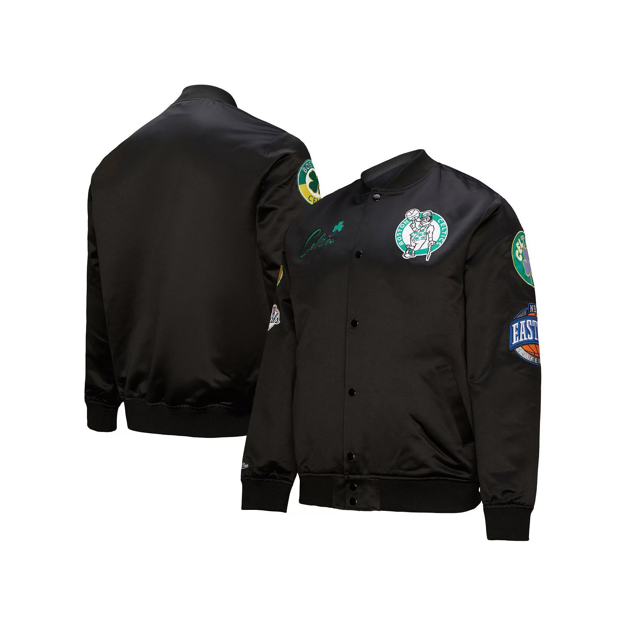 Men's Black Boston Celtics Hardwood Classics Blackout Collection Satin Full-Zip Jacket, Size: Small Product Image