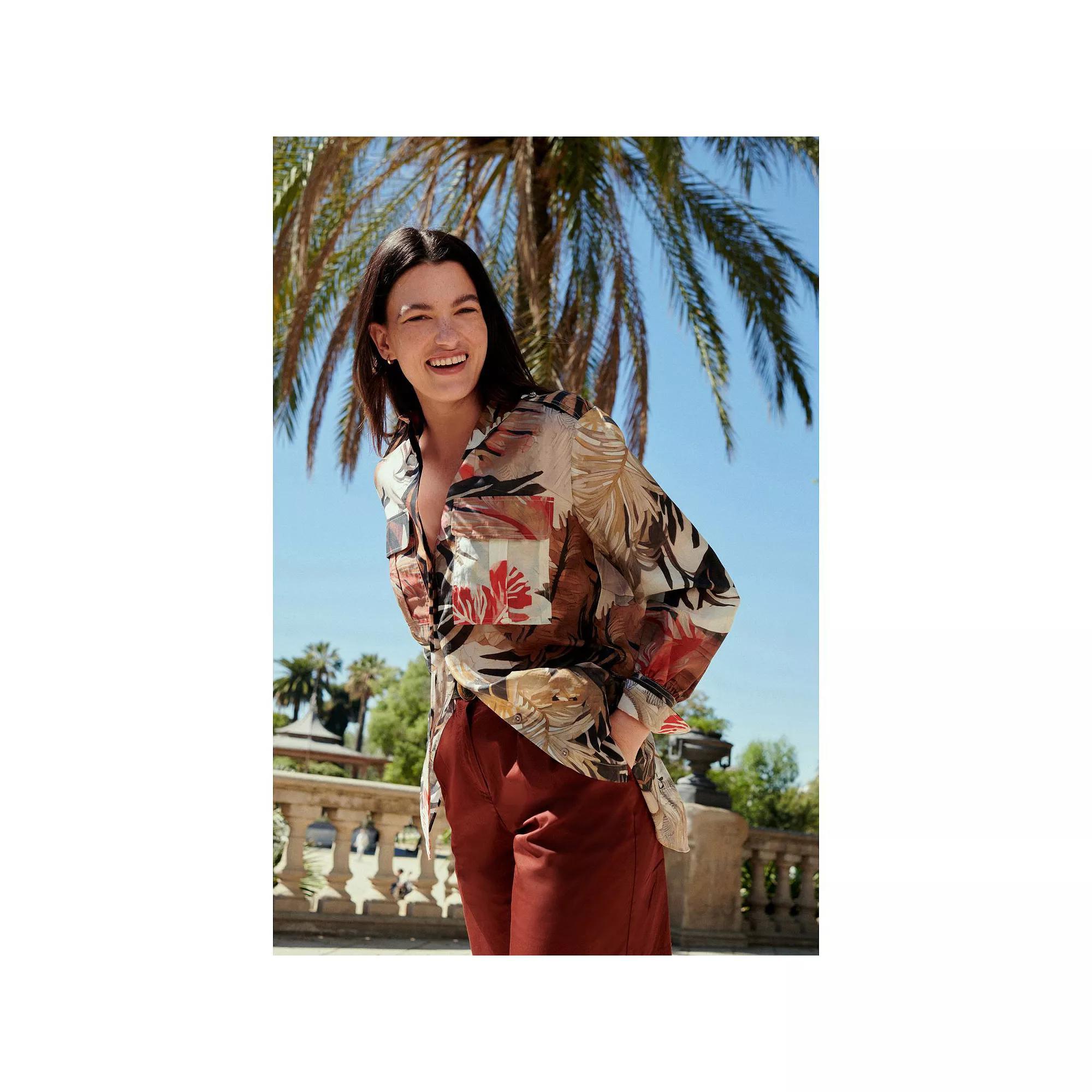 Women's NEXT Long Sleeve Placement Print Sheer Shirt, Size: 14, Animal Print Product Image