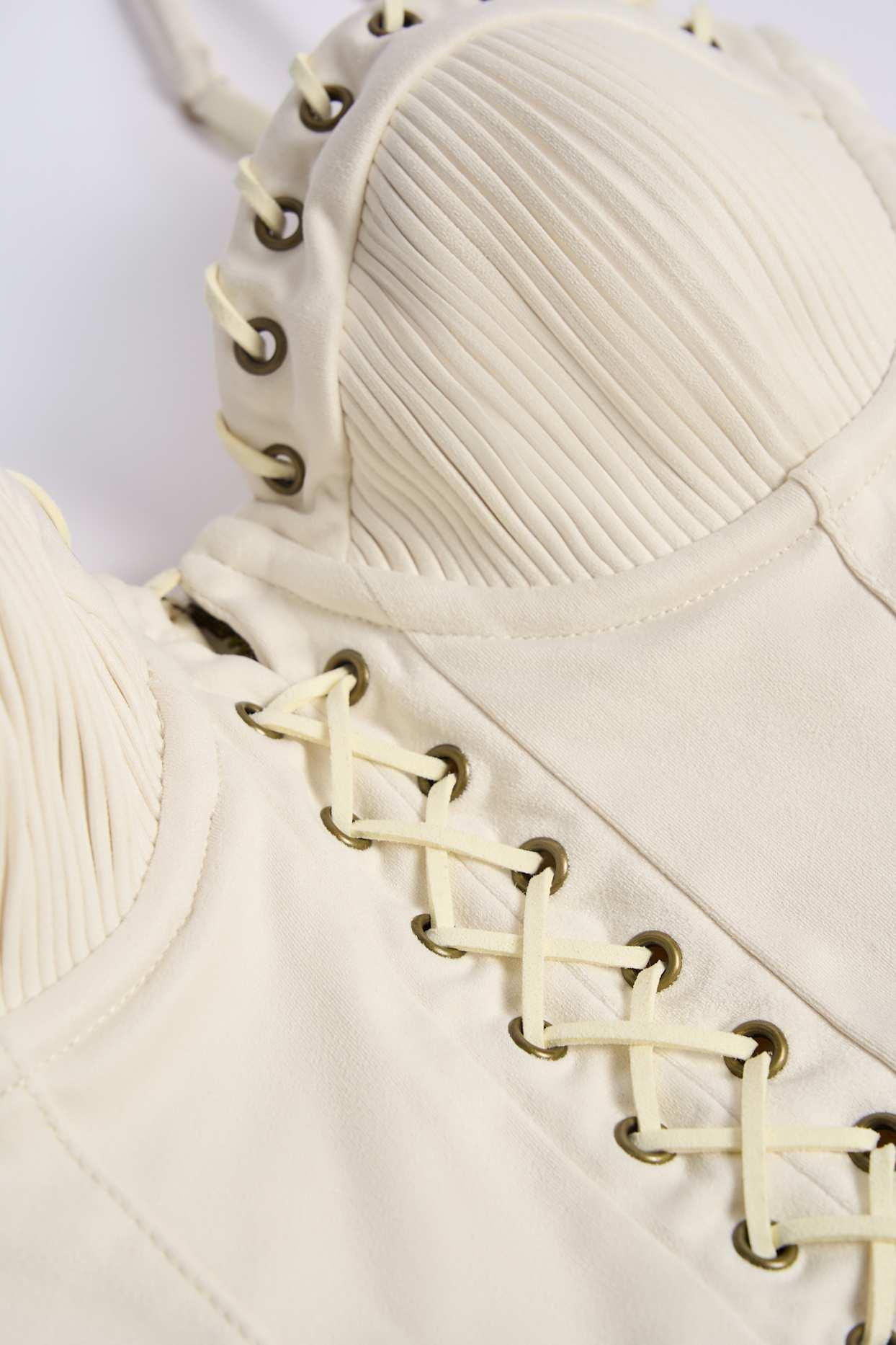 Lace-Up Tiered Corset Mini Dress in Ivory Product Image