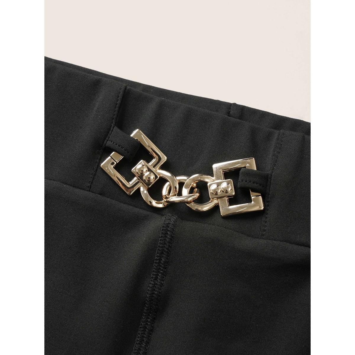 Plus Size Solid Metal Chain Detail Pocket High Rise Leggings Women Black At the Office High stretch Skinny High Rise Work Leggings BloomChic 30/6X Product Image