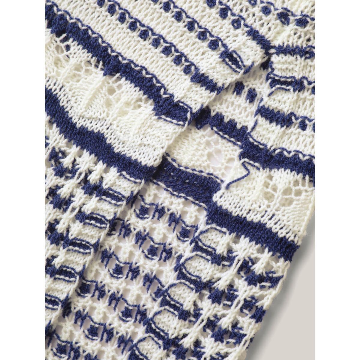 Plus Size Stripes Crochet V-Neck Swim Cover-Up Women's Swimwear Indigo Beach Loose Texture Curve Swim Cover Ups BloomChic 30/6X Product Image